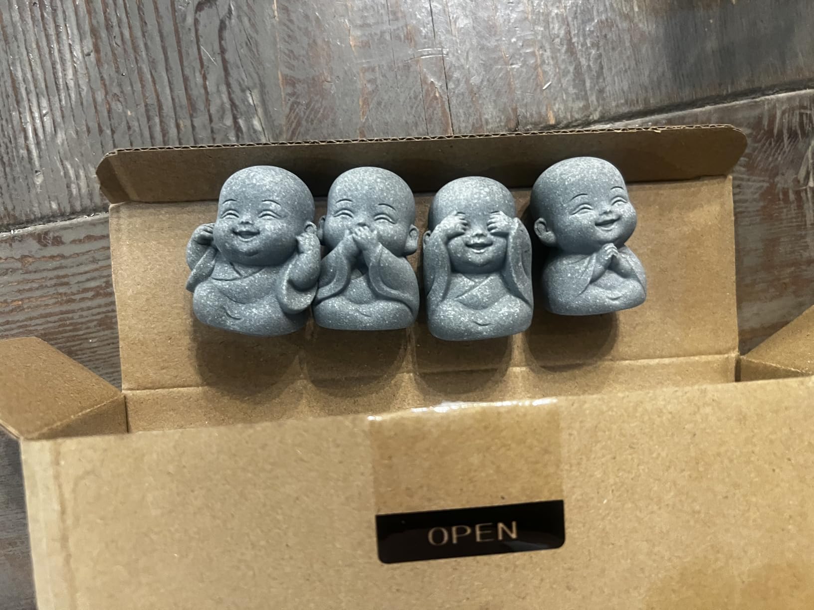 Laughing Buddha Statue Zen Set 4 Pcs with Wood Base, Lotus Incense Burner, Copper Incense Holder, Incense Sticks & Cleaning Brush All in One Feng Shui Decor for Home, Meditation, Desk & Spiritual Gift customer photo 2
