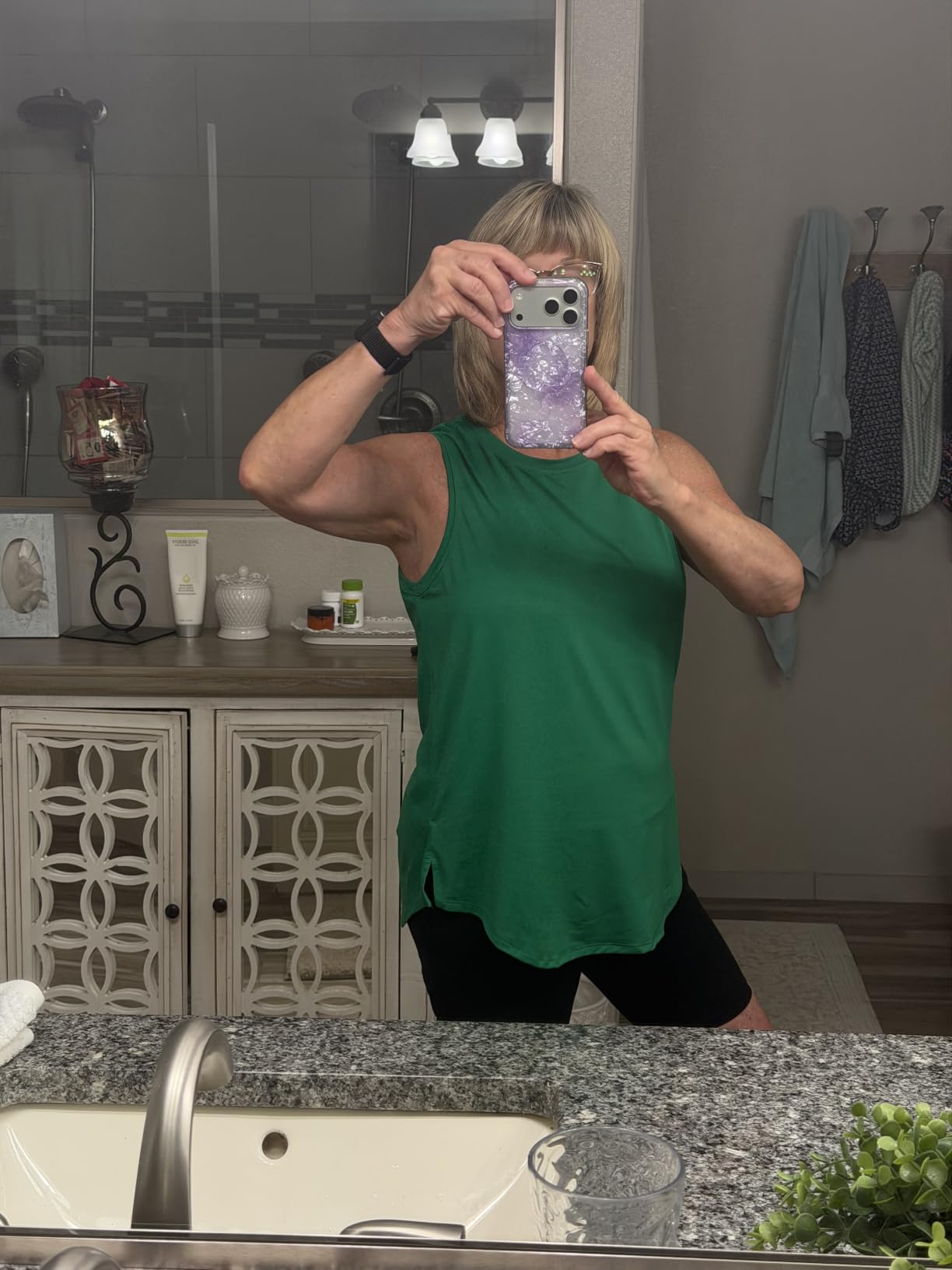 Workout Tops for Women Sleeveless Athletic Tank Tops UPF 50+ Running Tanks with Side Slits Loose Fit Gym Yoga Shirt customer photo 2