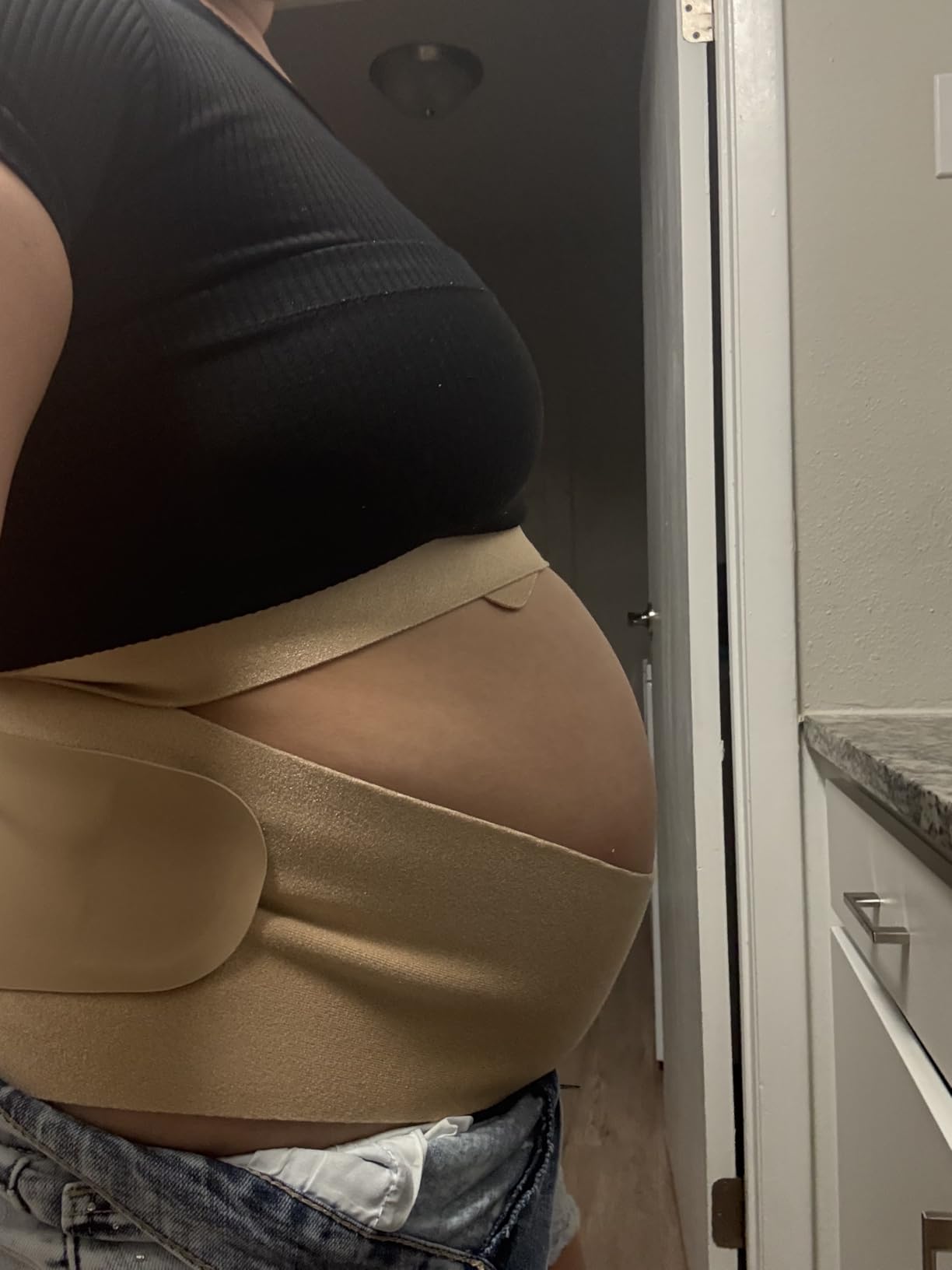 Frida Mom Dual Support Pregnancy Belly Band S/M, Maternity Belly Band with Ultimate Support Back, Hip & Pelvic, Adjustable, Lightweight, Breathable & Comfy, Supports Bump as Baby Grows, Clay customer photo 1