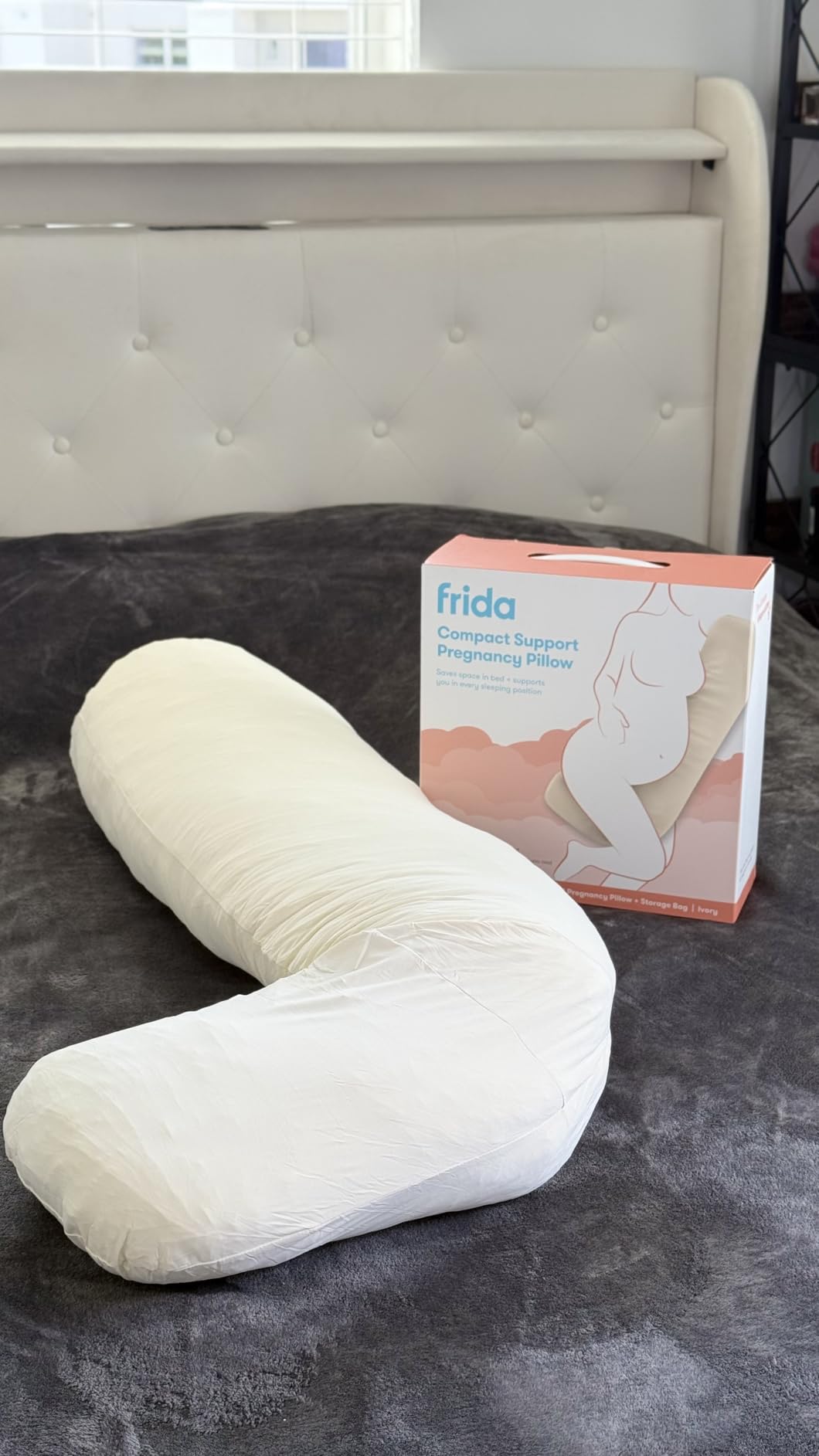 Frida Mom Full Body Support Pregnancy Pillow, Cooling Pregnancy Pillow, Wraps Around for All Over Support, Extended Length to Support from Head to Toe, Easy to Clean, Compact Storage Bag, Taupe customer photo 1