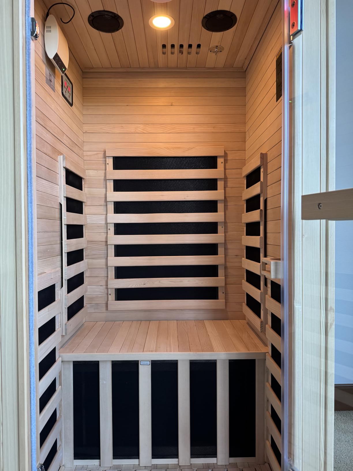 Aoxun Outdoor Barrel Sauna, 4-6 Person Tradition Wood Dry & Steam Sauna with Sauna Stone, 220V/6KW Electric Heater customer photo 2
