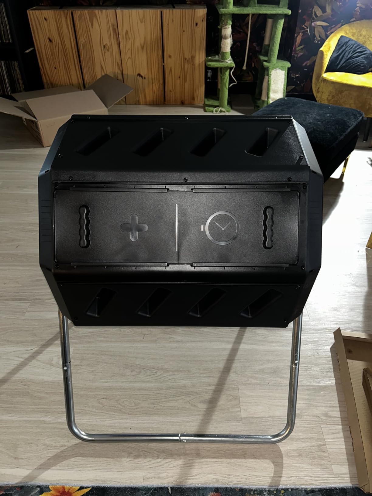 FCMP Outdoor Heavy Duty 37 Gallon 8 Sided Steel Composter, Black | Portable Plastic Dual Chamber Tumbling Composter Outdoor Elevated Rotating Garden Compost Bin customer photo 1