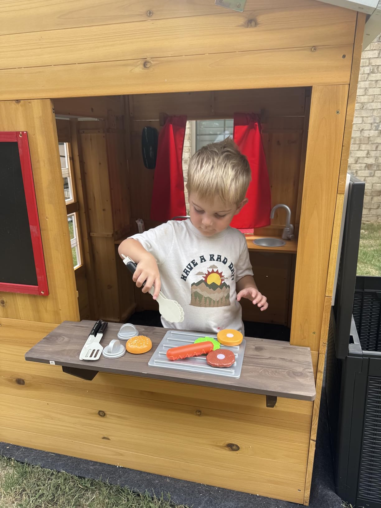 KidKraft Modern Outdoor Wooden Playhouse with Picnic Table, Mailbox and Outdoor Grill ,Gift for Ages 3+ customer photo 1