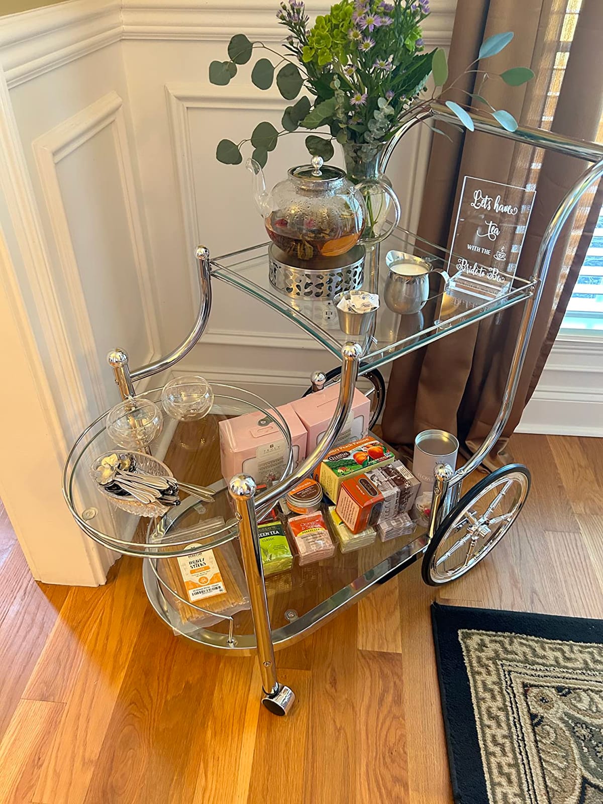 Coaster Home Furnishings - Sarandon - 3-Tier Metal & Glass Bar Cart - Spoke Wheels, Glass Shelf - Contemporary - Dining Room and Kitchen - Clear & Chrome - 910076 customer photo 2