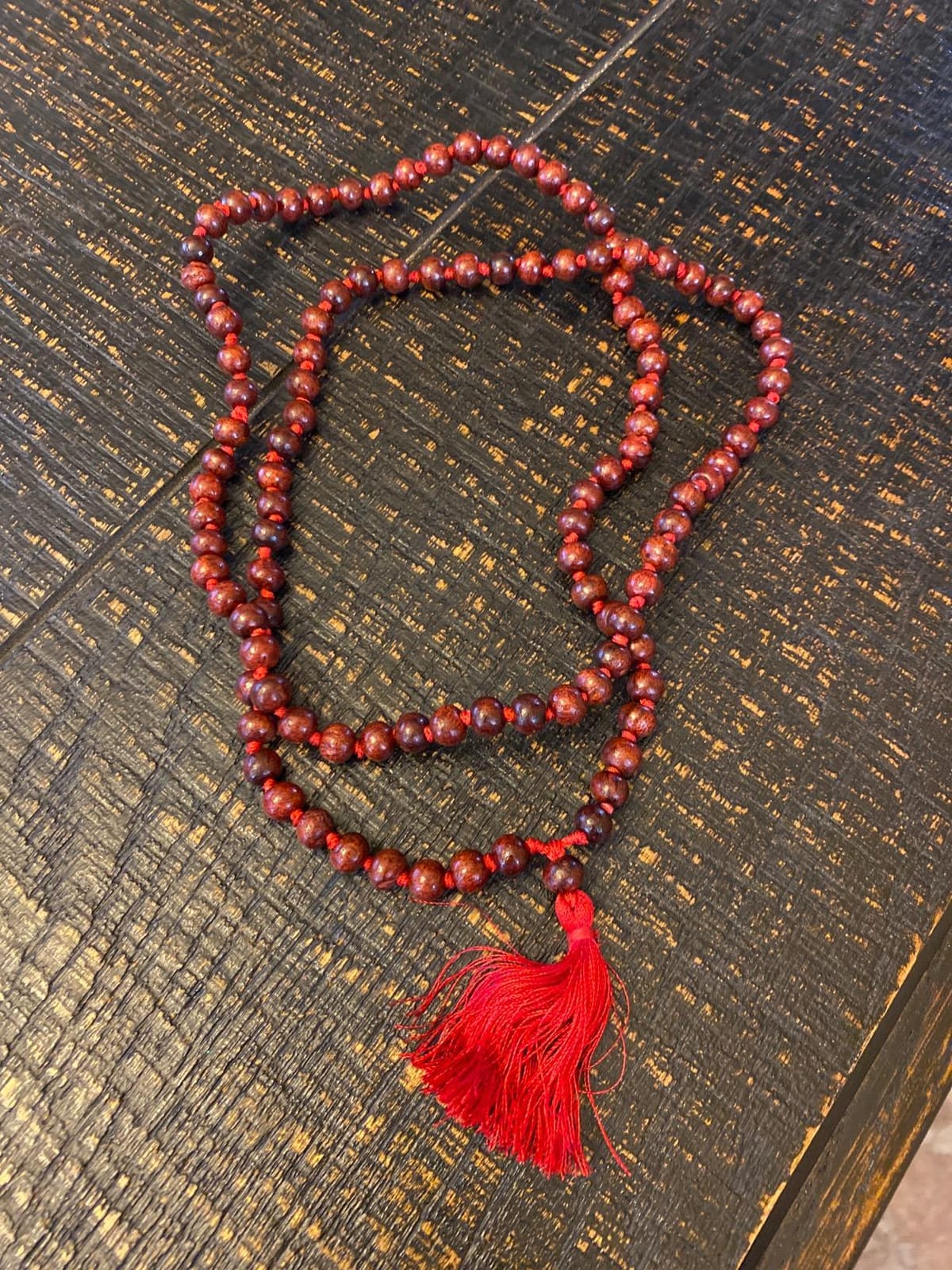 HealthAndYoga Rose Wood Mala (108 + 1 Beads with Tassel) & Velvet Bag - Hand Knotted Rosary for Mantra Chanting, Meditation - Invokes Vitality & Courage, Improves Skin Health, Influences Heart Chakra customer photo 2