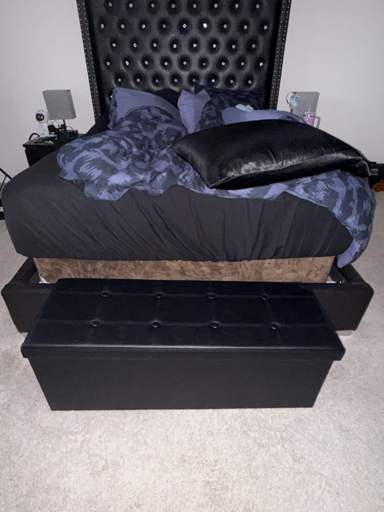 SONGMICS MAZIE Collection - 43 Inches Folding Storage Ottoman Bench, Ottoman with Storage, Foot Rest Stool, Load 660 lb, for Living Room, Synthetic Leather, Black ULSF701 customer photo 1