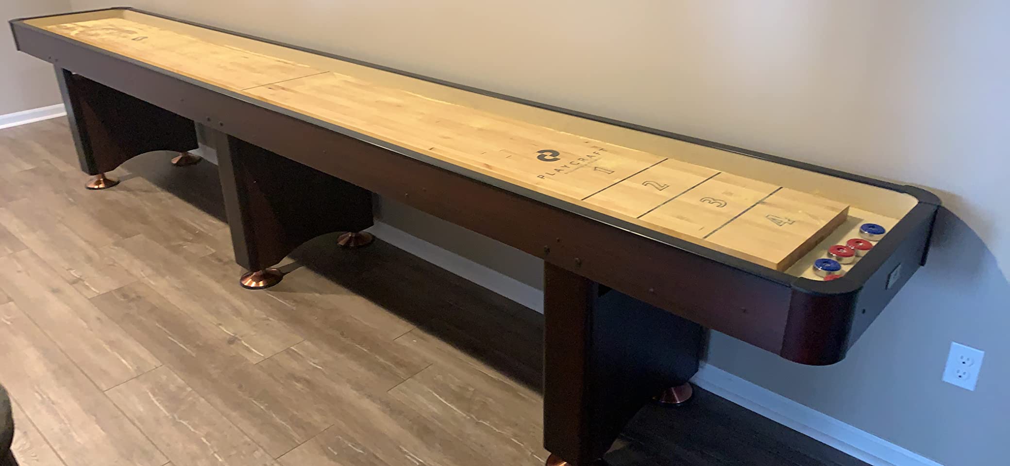 Playcraft Woodbridge Shuffleboard Table with Storage Cabinet - Shuffle Board Game Table Set with Matching Abacus, 8 Pucks, Brush & *Wax (*Made in USA) - Pro Style Climate Adjusters customer photo 2