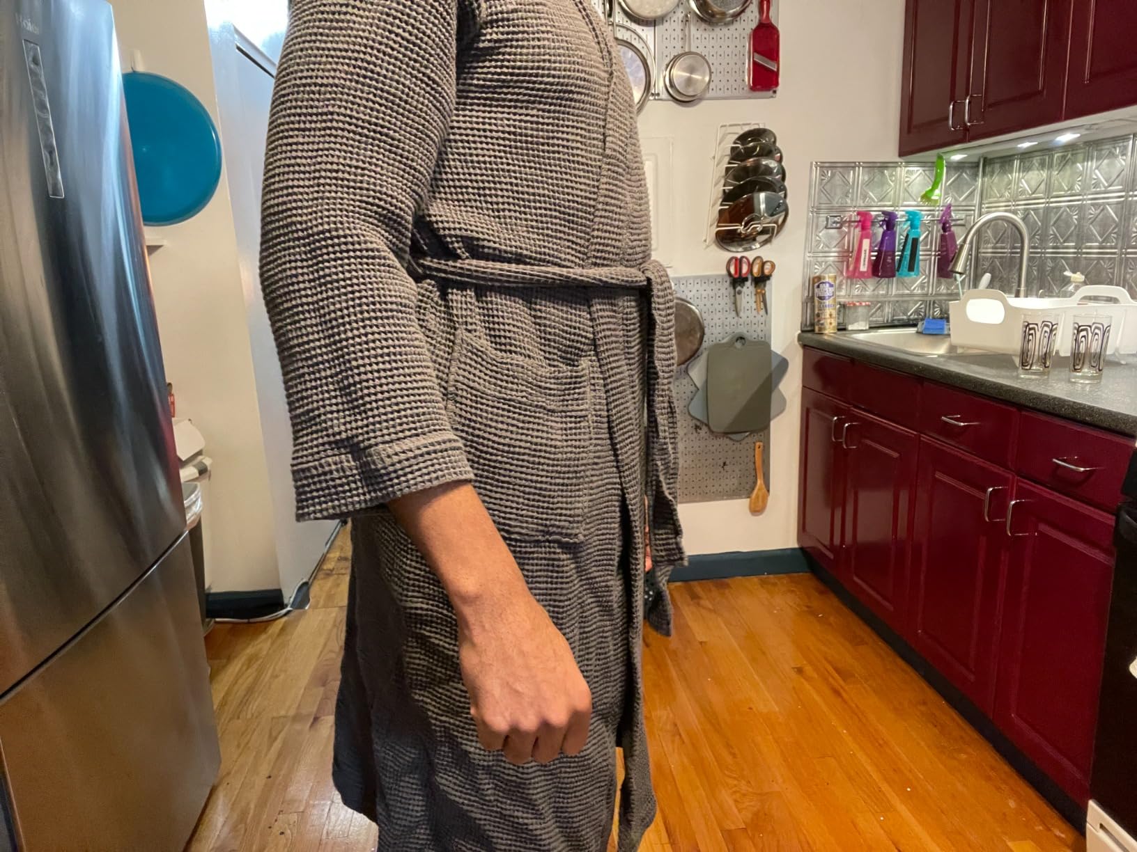 Coyuchi Unisex Organic Waffle Robe, 100% Organic Turkish Cotton Spa Robe | Lightweight, Absorbent Waffle Weave, M-L, Alpine White customer photo 2