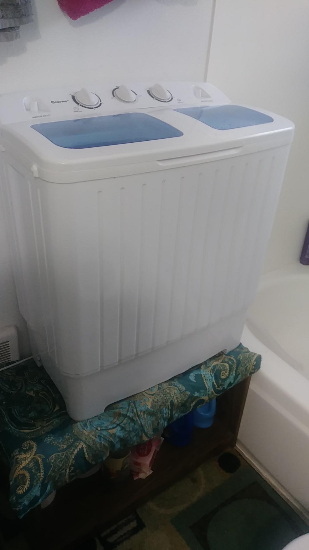 Giantex Portable Mini Compact Twin Tub Washing Machine 20lbs Washer Spain Spinner Portable Washing Machine, Blue+ White customer photo 1