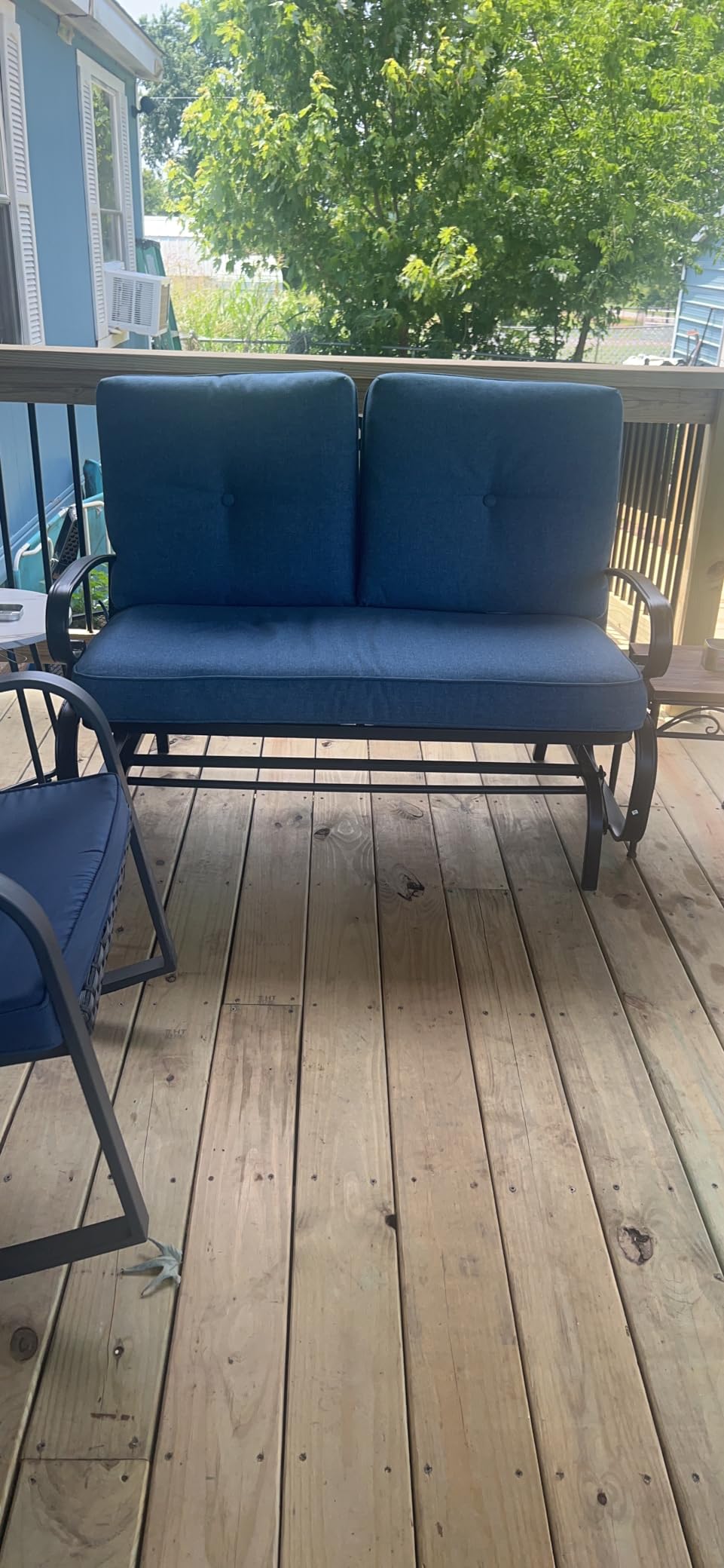 Giantex Outdoor Glider Bench, Patio 2 Person Loveseat with Removable Cushion, Thick Padded Seat, Stable Steel Frame, Outside Glider Swing Chair for Deck, Poolside, Yard, Balcony, Porch, Beige customer photo 1