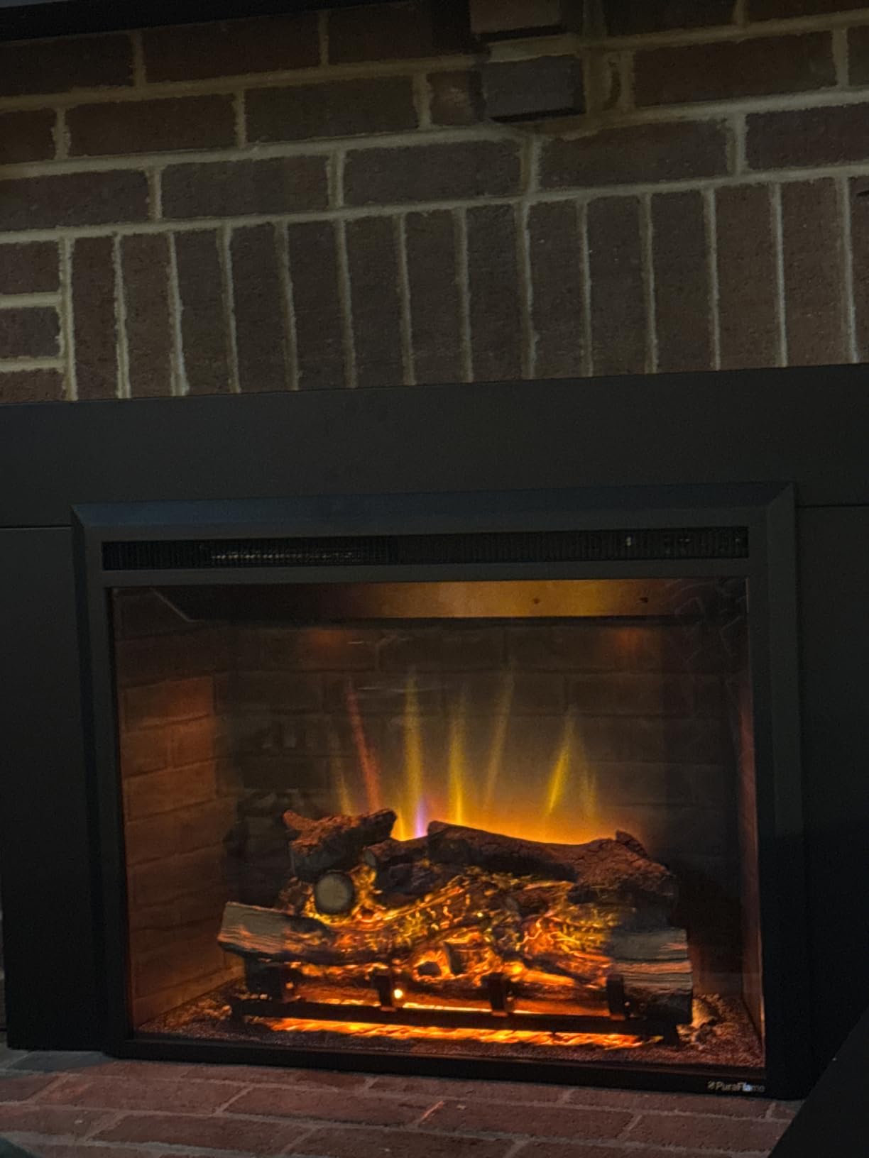 PuraFlame Western Electric Fireplace Insert with Fire Crackling Sound, Remote Control, 750/1500W, Black, 33 1/16 Inches Wide, 25 9/16 Inches High customer photo 2