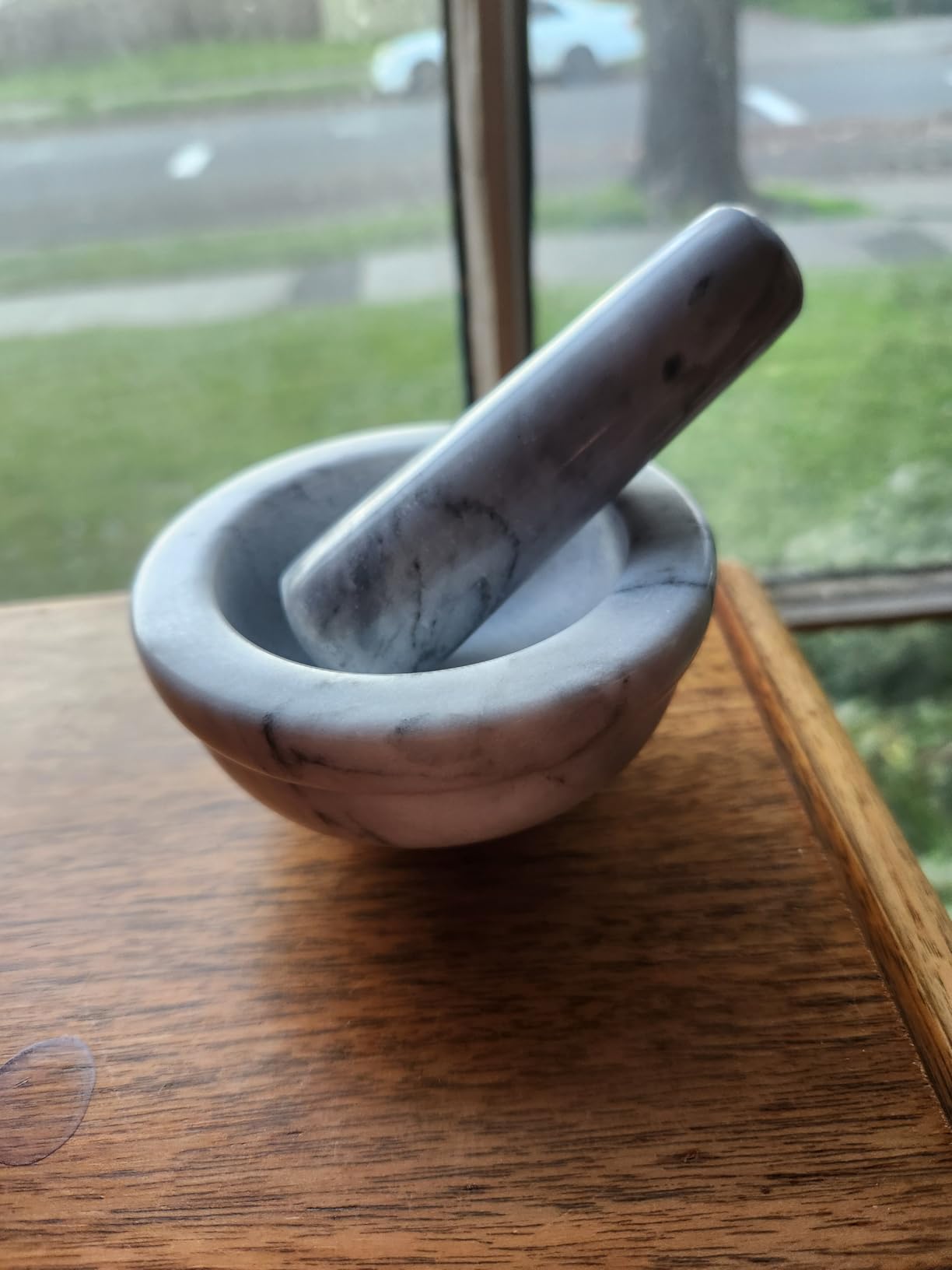 Sagler Mortar and Pestle Set - Small Grinding Bowl Container for Guacamole, Spices, Salsa, Pesto, Herbs - Best Mortar and Pestle Spice and Pills Crusher Set, Holds Up to 2.5oz - 3.75x2'', Marble Gray customer photo 2