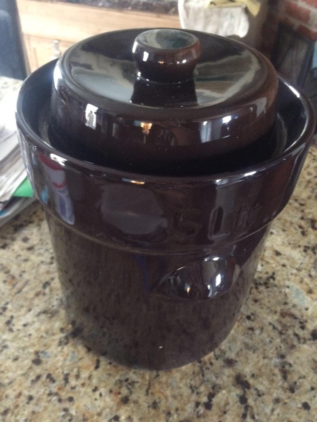 Fermentation Crock 1 Gallon - Sauerkraut Crock with Lid, Weights & Pounder - Ceramic Fermenting Crock Kit for Pickling Cabbage Kimchi Vegetables - 4 Liter Fermentation Jar - Stoneware Pickle Pot customer photo 2