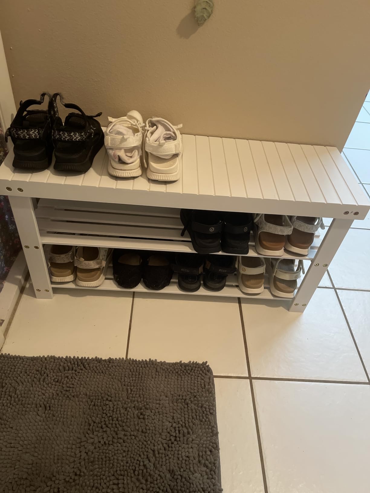SONGMICS Shoe Rack Bench, 3-Tier Bamboo Shoe Storage Organizer, Entryway Bench, Holds Up to 286 lb, Ink Black ULBS04H customer photo 1