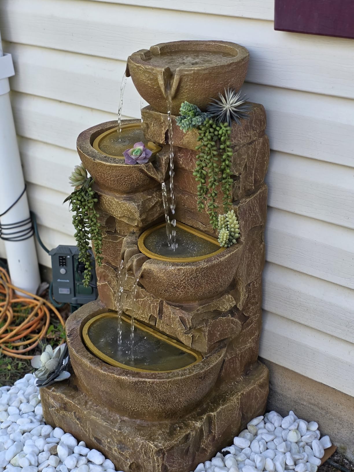 Teamson Home 33.25 in. Cascading Bowls and Stacked Stones LED Outdoor Water Fountain for Gardens, Landscaping, Patios, Balconies, and Lawns for a Calming Oasis in Outdoor Living Spaces, Stone Gray customer photo 1