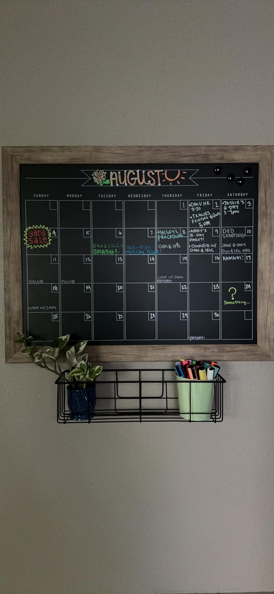 DesignOvation Beatrice Framed Magnetic Chalkboard Monthly Calendar, 23x29, Walnut Brown customer photo 1