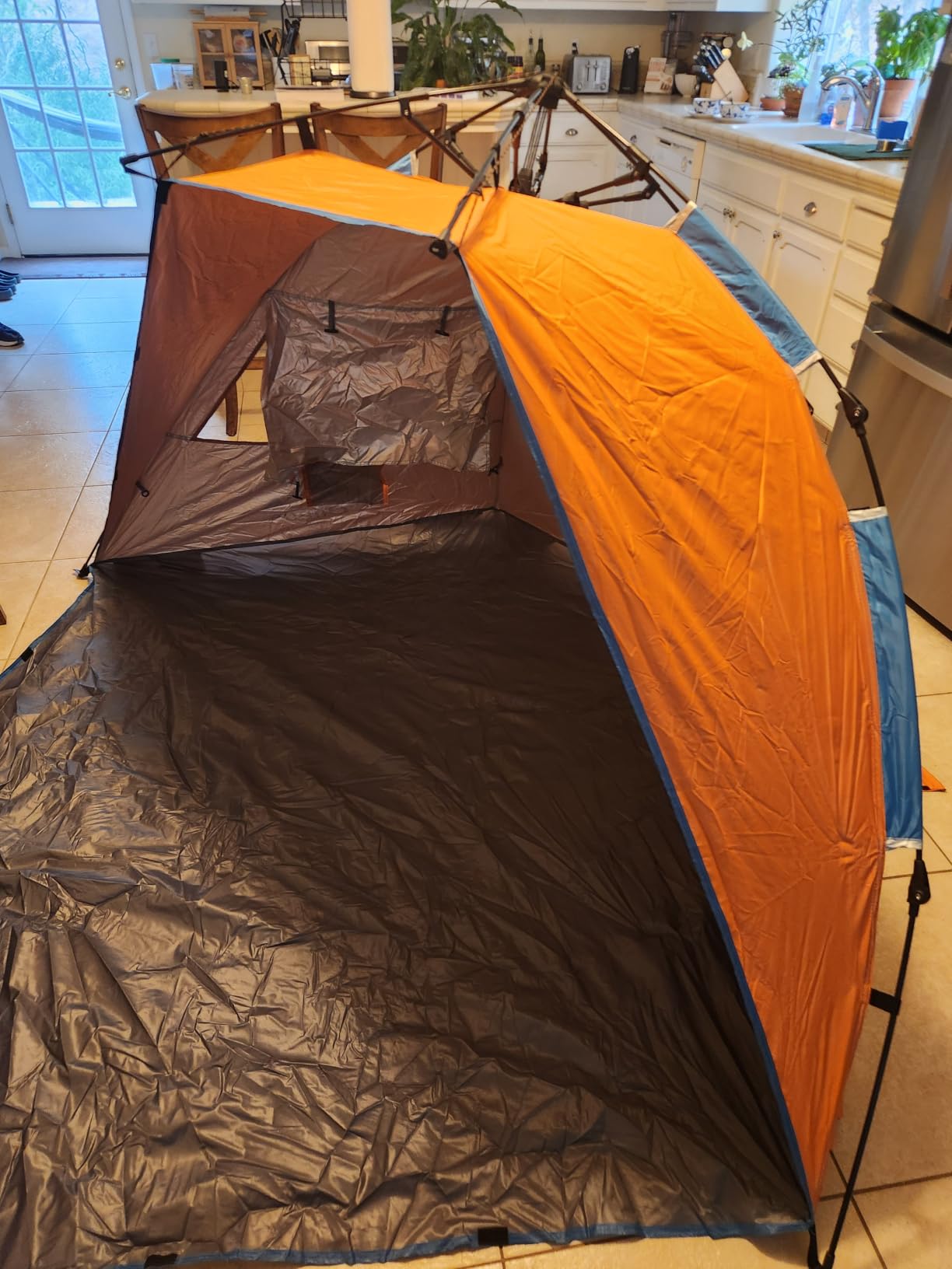X-Large 4-Person UV Beach Tent with 6 Sand Pockets, Orange | Quick setup shade includes a carrying bag, stakes and weighted corners for windy days, fishing trips, hiking and camping customer photo 1