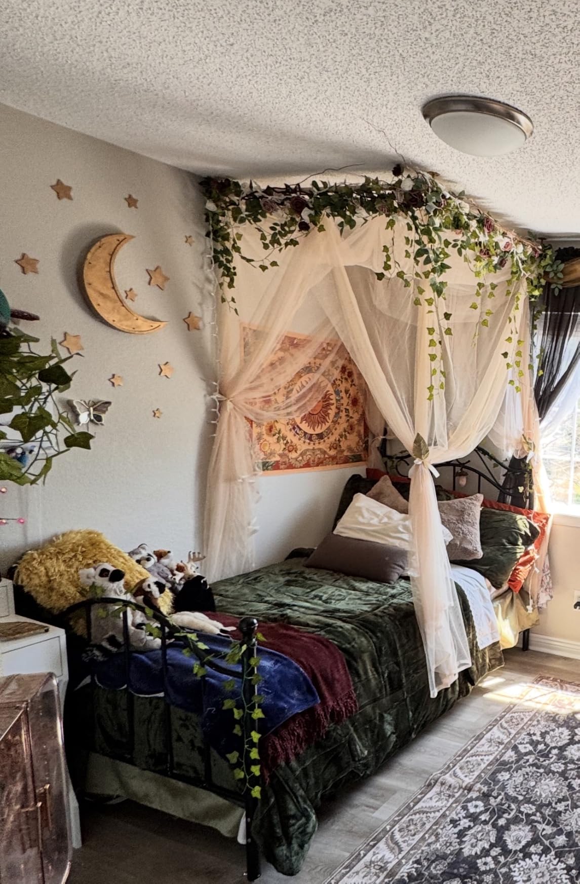 Mengersi Bed Canopy, Canopy Bed Curtains Bed Drapes for Full Queen King Size Bed, Mosquito Net Bed Curtains for Patio Indoor Outdoor Net, Black Bed Canopy Curtains for Gothic, Halloween Decoration customer photo 1