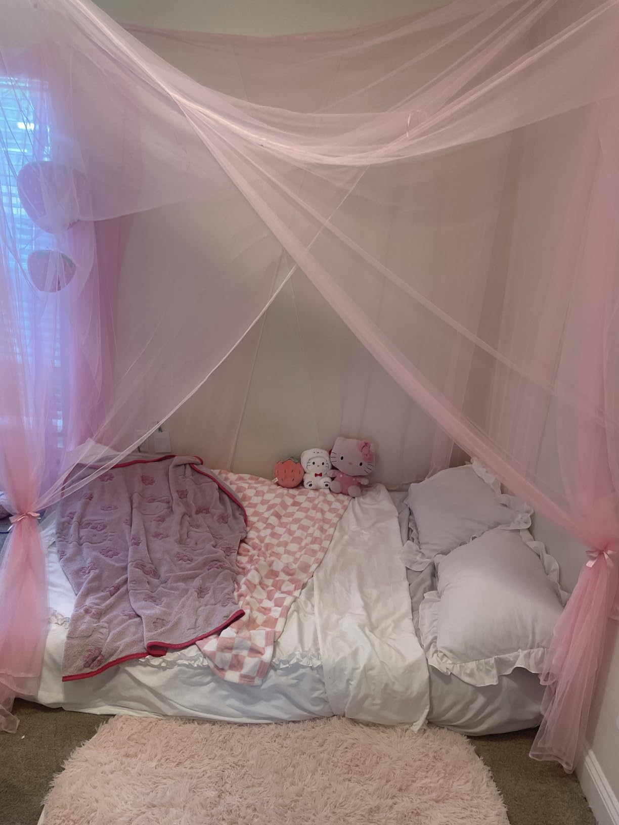 Mengersi Bed Canopy, Canopy Bed Curtains Bed Drapes for Full Queen King Size Bed, Mosquito Net Bed Curtains for Patio Indoor Outdoor Net, Black Bed Canopy Curtains for Gothic, Halloween Decoration customer photo 2