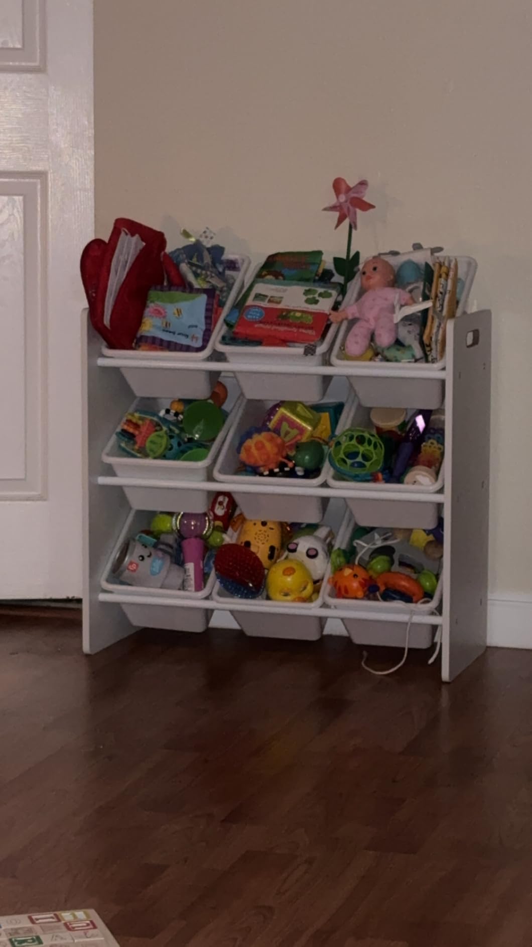 Humble Crew Kids Toy Organizer with 9 Bins, 3 Tier Storage for Playroom | Sturdy wood and steel toddler shelf, removable BPA-free containers, wall anchor anti-tip safety kit for bedroom or classroom customer photo 1