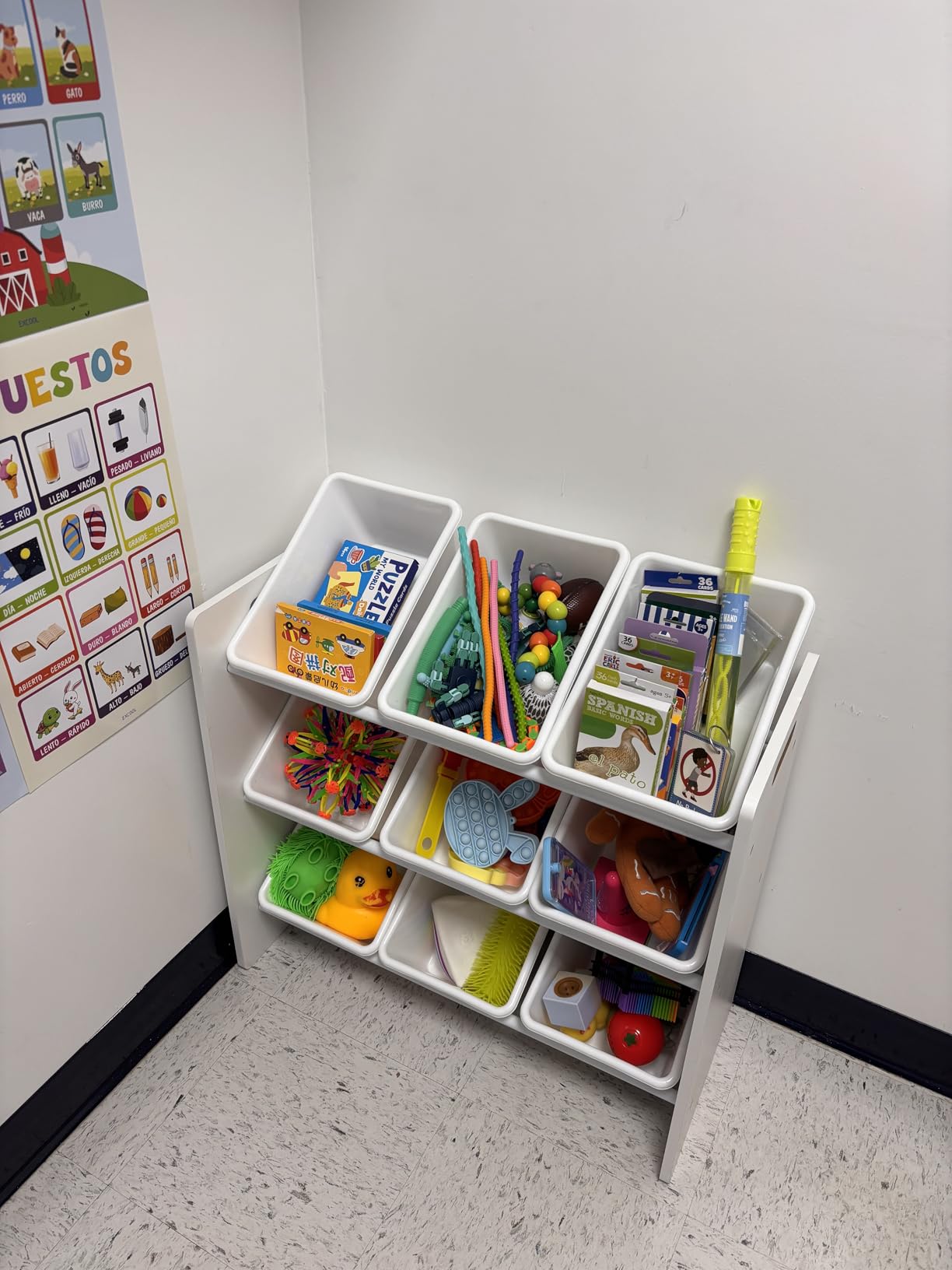 Humble Crew Kids Toy Organizer with 9 Bins, 3 Tier Storage for Playroom | Sturdy wood and steel toddler shelf, removable BPA-free containers, wall anchor anti-tip safety kit for bedroom or classroom customer photo 2