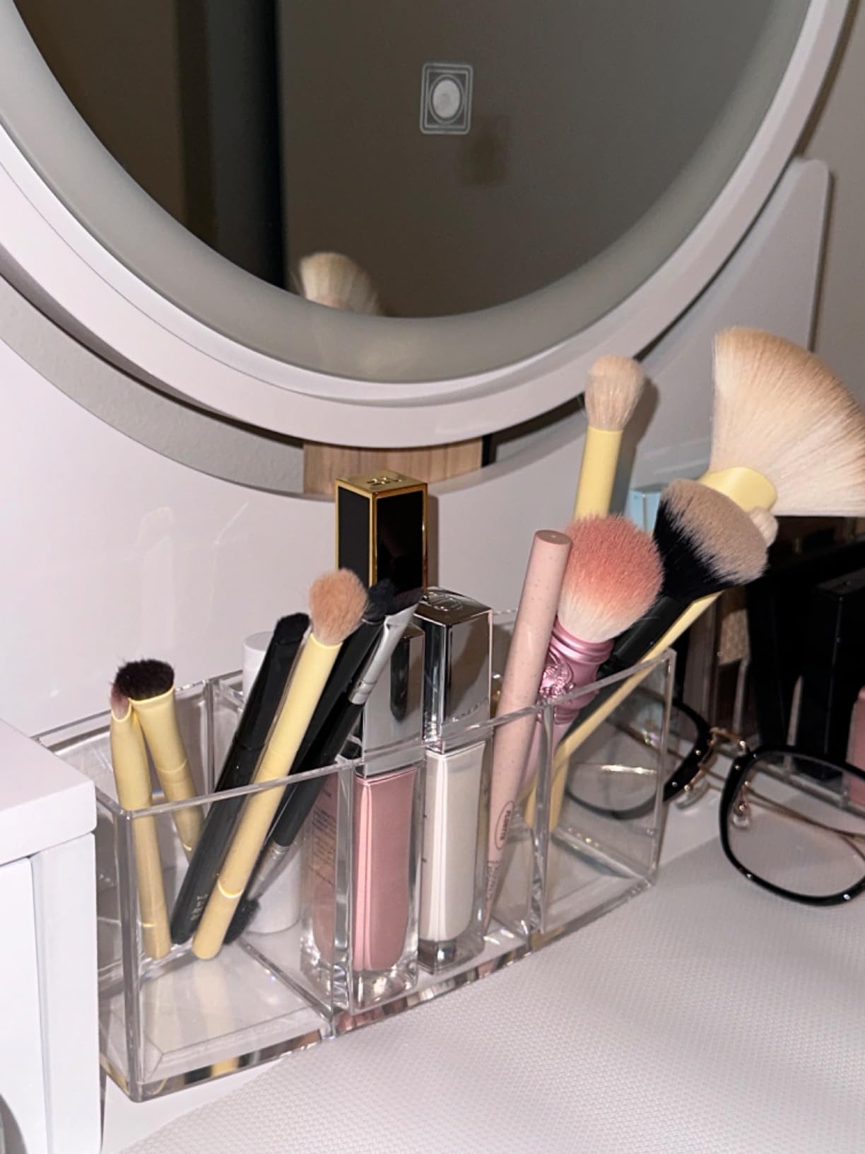 Acrylic Makeup Brush Organizer Holder Clear Cosmetic Brushes Storage with 3 Slots customer photo 1