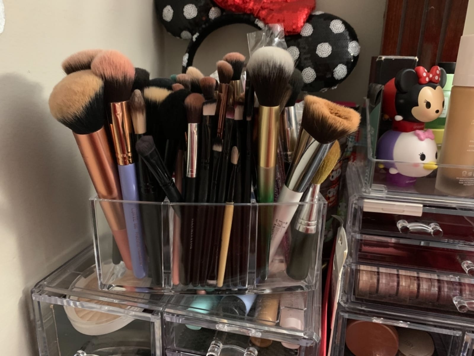Acrylic Makeup Brush Organizer Holder Clear Cosmetic Brushes Storage with 3 Slots customer photo 2