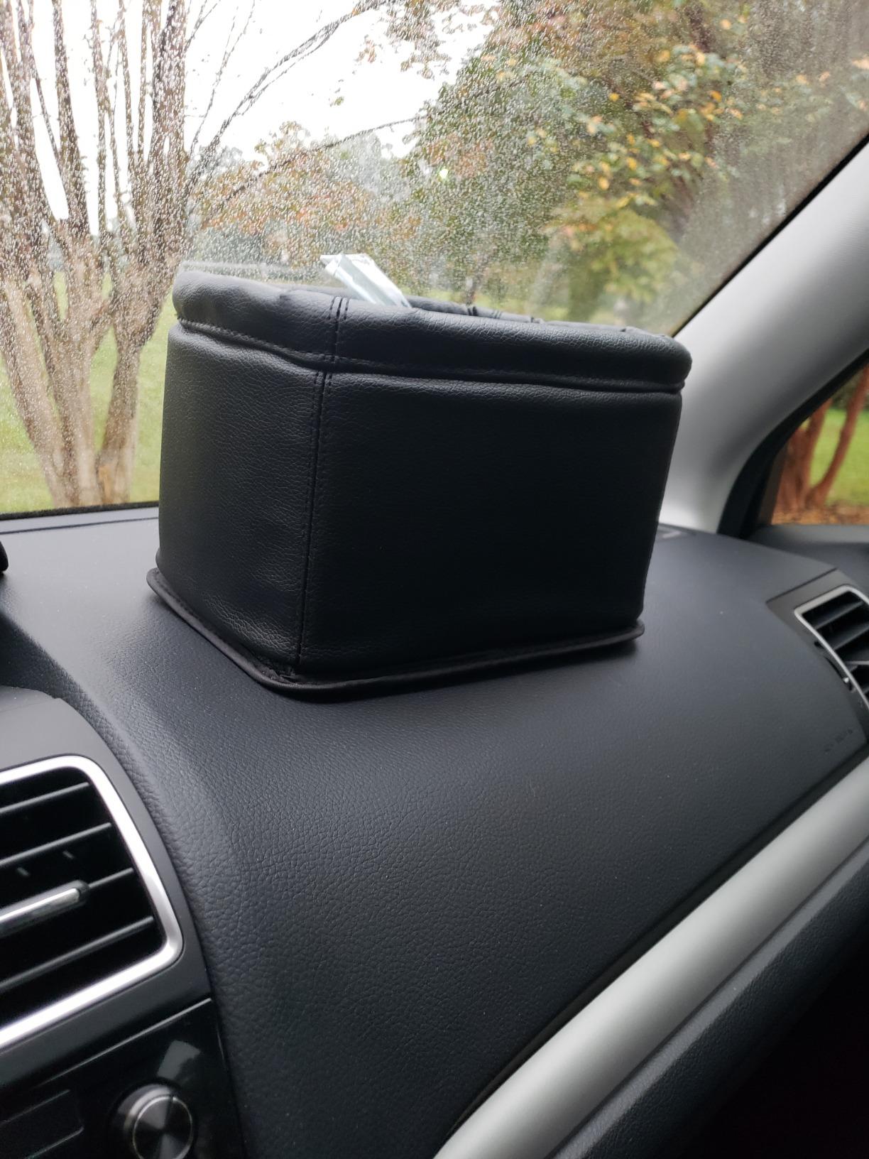 Leather Car Trash Can, Luxury Leakproof Car Organizer, Black | 1.5 Gallon Garbage bag, Waterproof Auto Trash Bin, Fits Sedans, Trucks & SUVs, Premium Interior Storage Accessory customer photo 1