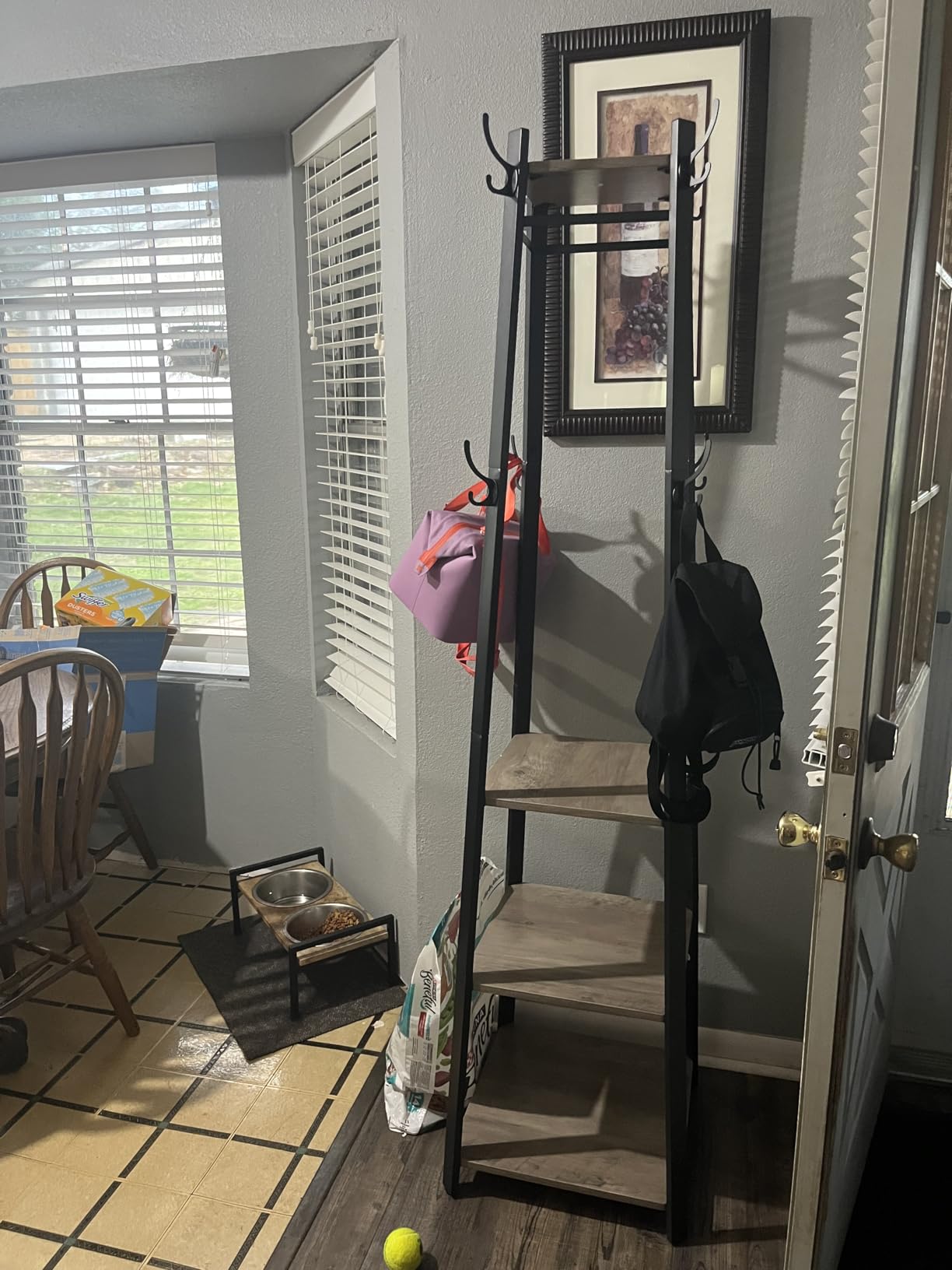 VASAGLE Coat Rack, Coat Stand with 3 Shelves, Hall Tree Free Standing with Hooks for Scarves, Bags, Umbrellas, Steel Frame, Industrial Style, for Entryway, Living Room, Rustic Brown and Black ULCR80X customer photo 1
