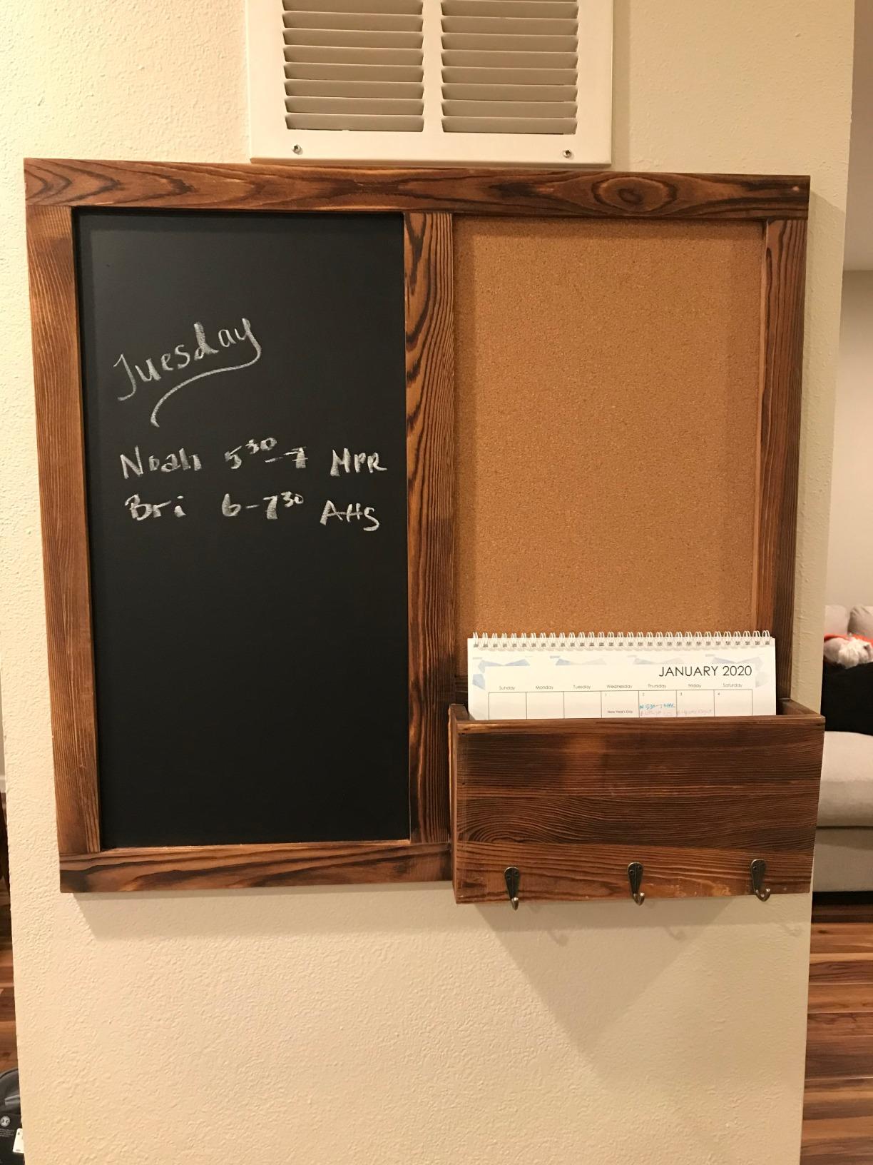 MyGift Rustic Dark Brown Wood Wall-Mounted Chalkboard with Cork Board, Mail Sorter, & Key Hooks customer photo 2