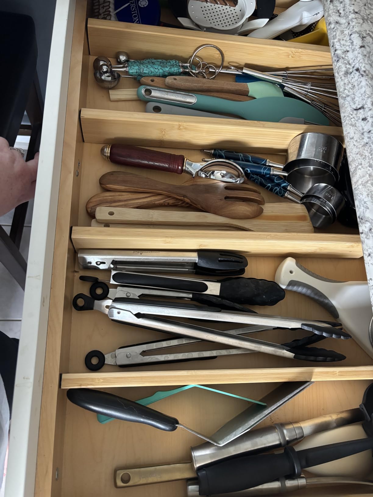 Utoplike 4 pcs Bamboo Kitchen Drawer Dividers Large, Adjustable Drawer Organizers, Spring Loaded, Expandable Organization Works in Kitchen, Dresser, Bathroom, Bedroom, Drawer, Desk customer photo 2