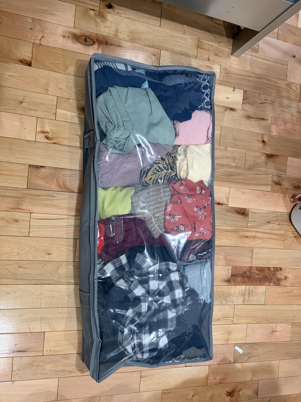 Amazon Basics Under Bed Storage Bags for Clothes and Blankets, Foldable Fabric Zipper Container with Clear Window and Reinforced Handles, Space Saving, 18 x 42 x 6 inches, Gray, 2-Pack customer photo 2