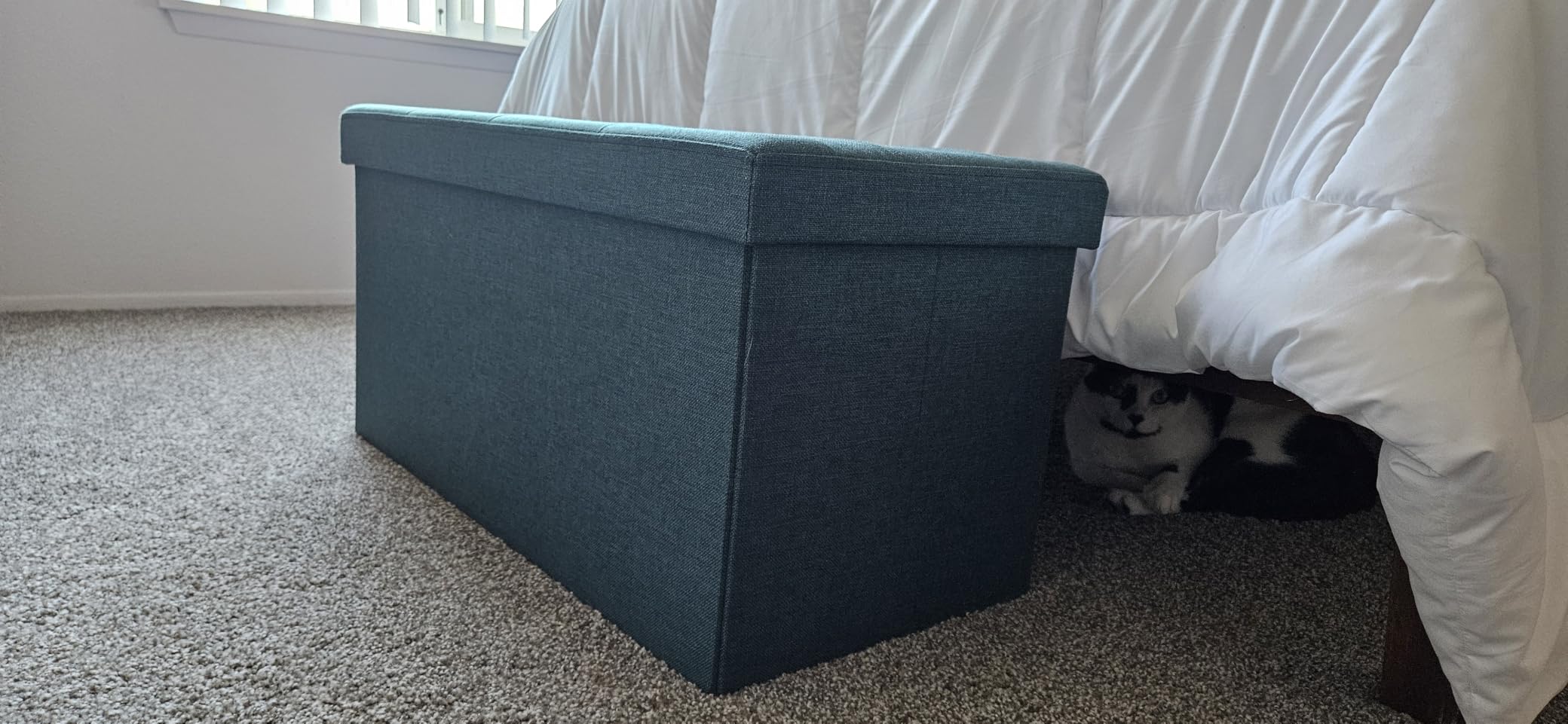 SONGMICS MAZIE Collection - 30 Inches Folding Storage Ottoman Bench, Ottoman Foot Rest, End of Bed Bench, Storage Chest, Load 660 lb, for Living Room, Bedroom, Entryway, Dark Gray ULSF47K customer photo 1
