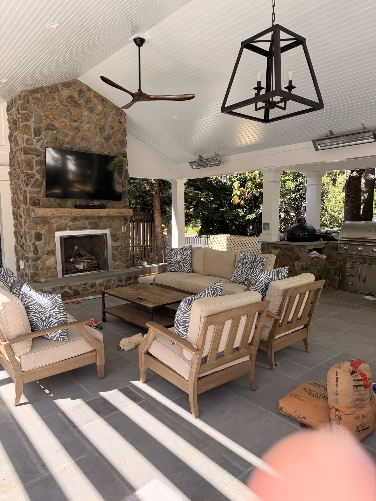 Signature Design by Ashley Clare View 1-Piece Eucalyptus Outdoor Sofa | Weather-shielded 5-step eucalyptus finish, Stain-resistant Nuvella fabric, Deep-seated 3-person frame with 4 accent pillows customer photo 2