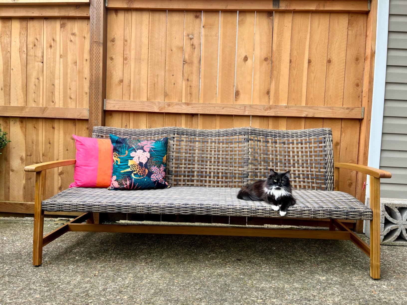 Christopher Knight Home Marcia Outdoor Wood Sofa, Wicker, 75.50 x 31.00 x 31.50, Gray, Natural Stained Finish customer photo 1