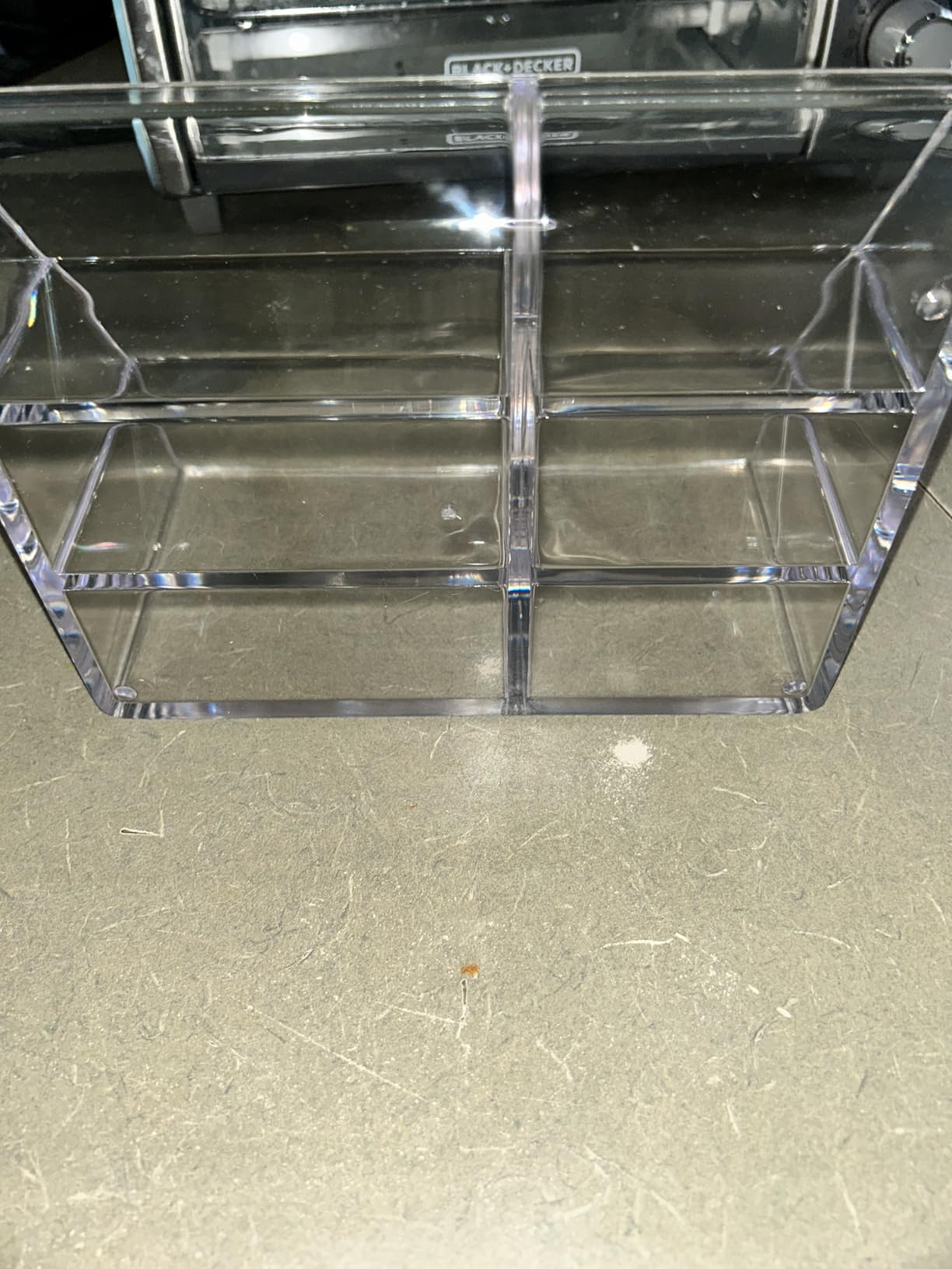 STORi Clear Plastic Vanity Makeup Organizer | 6-Compartment Holder for Brushes, Eyeshadow Palettes, & Beauty Supplies | Curved Front Design | Made in USA customer photo 1