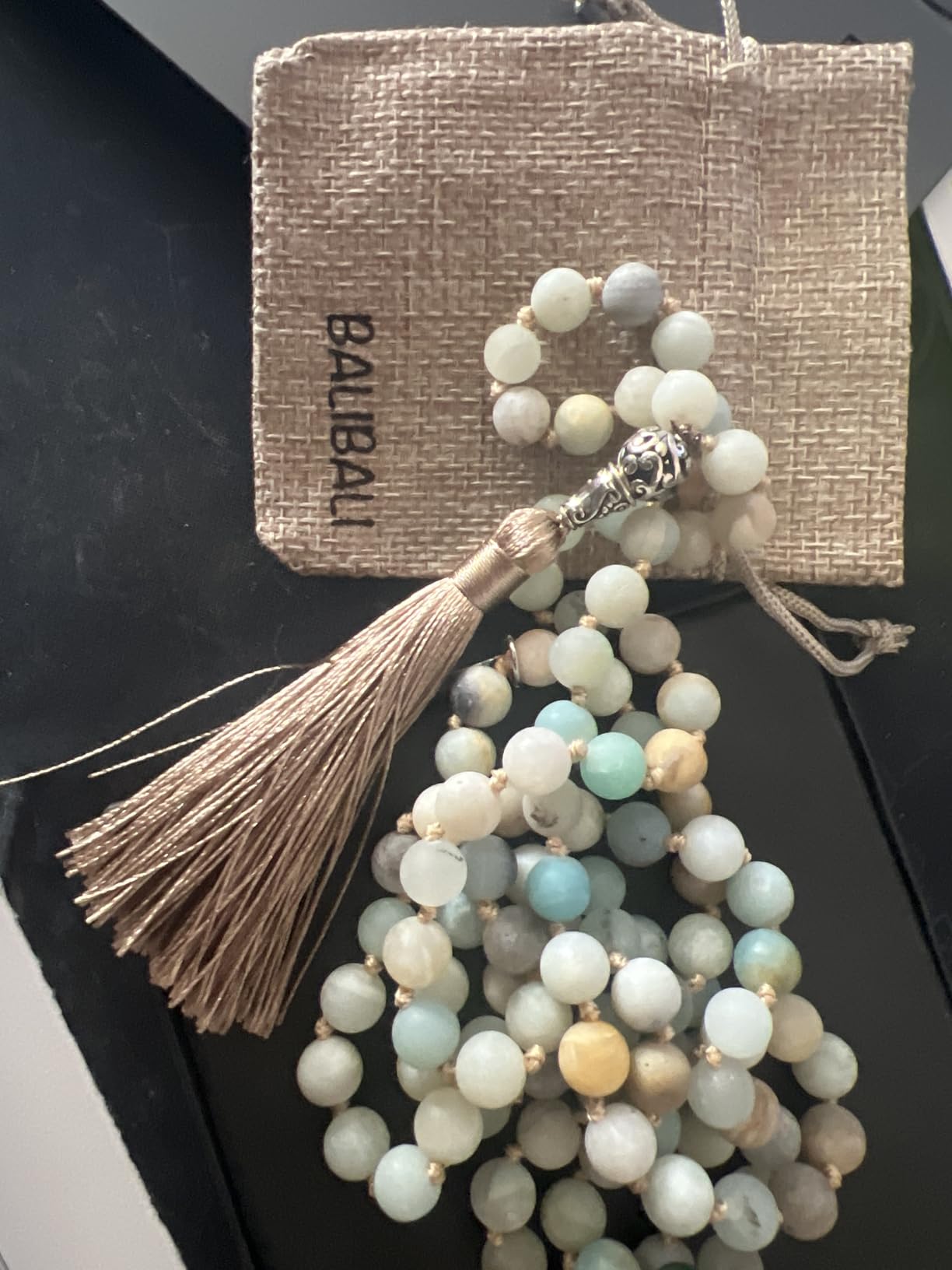 108 Mala Beads Necklace Semi-Precious Gem Stones Meditation Necklace 108 Hand Knotted Japa Mala Beaded Tassel Necklace with Tree of Life Pendant customer photo 1