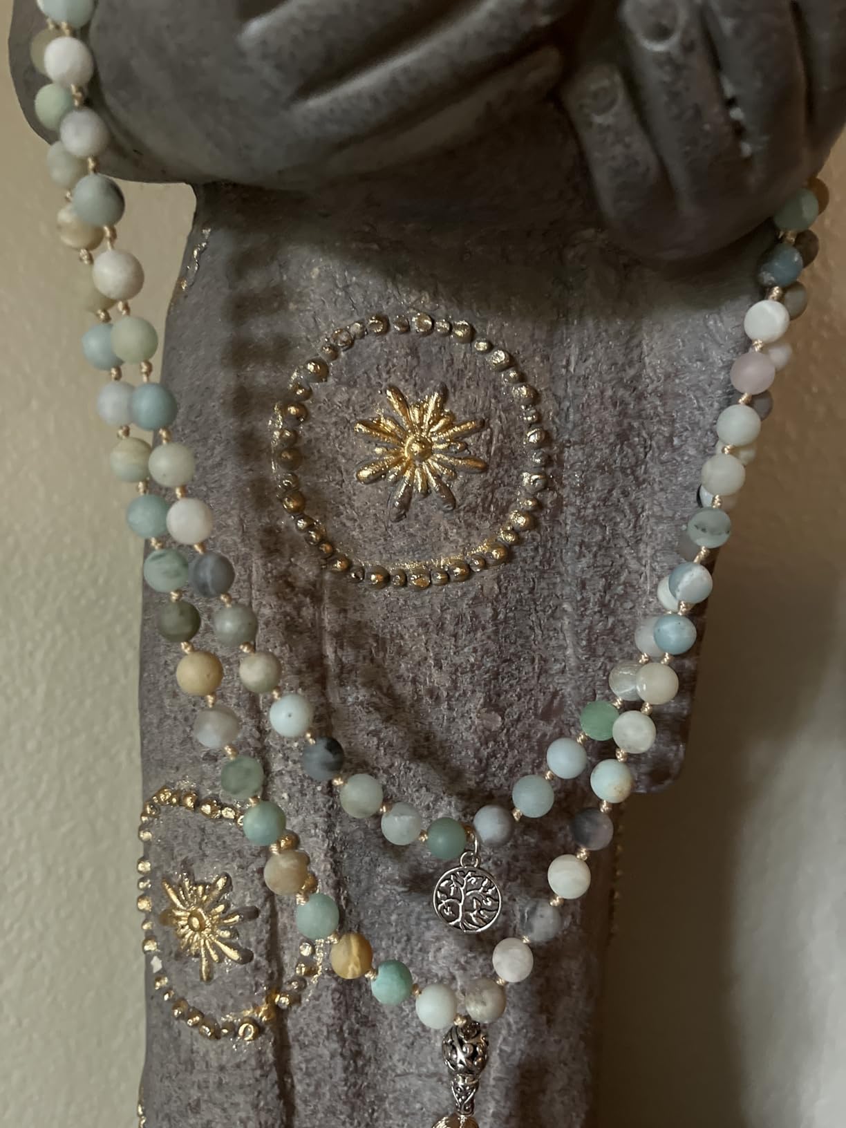 108 Mala Beads Necklace Semi-Precious Gem Stones Meditation Necklace 108 Hand Knotted Japa Mala Beaded Tassel Necklace with Tree of Life Pendant customer photo 2