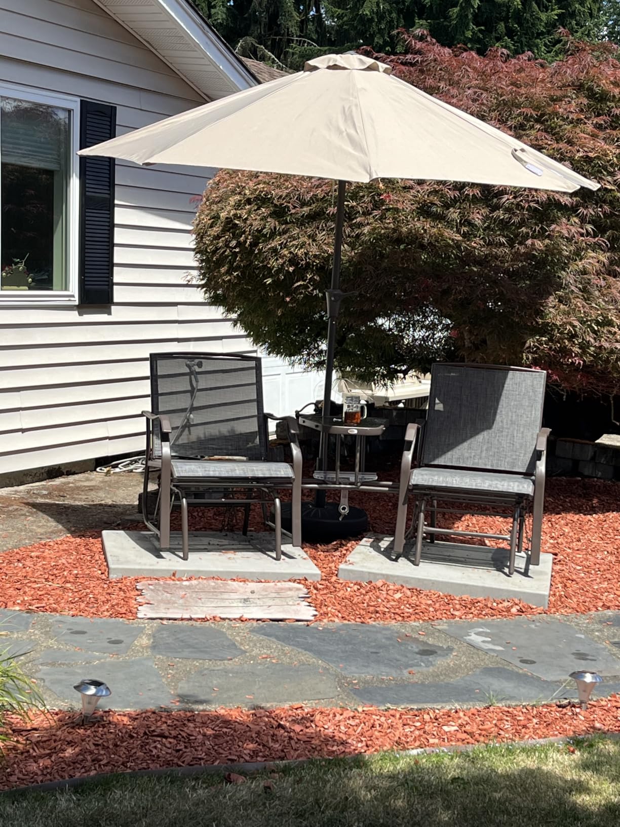 Outsunny Outdoor Glider Chairs with Coffee Table, Patio 2-Seat Rocking Chair Swing Loveseat with Breathable Sling for Backyard, Garden, and Porch, Gray customer photo 2
