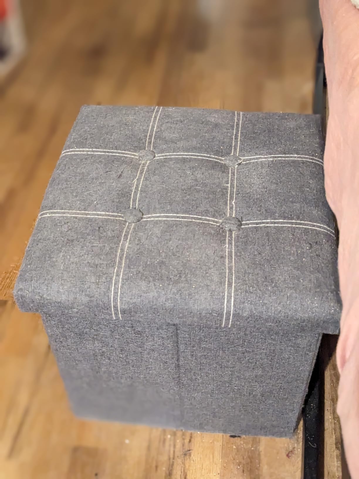 YOUDENOVA 15 inches Storage Ottoman Cube, Foldable Storage Boxes, Padded Seat for Dorm Living Room, Support 300lbs, Line Fabric Grey customer photo 1
