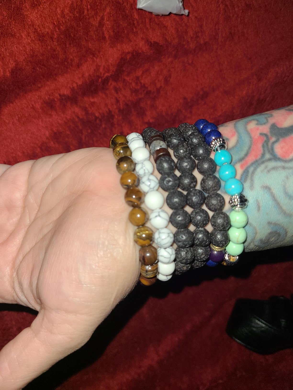 Black Lava Stone 7 Chakra Bracelets 6pcs mix 8mm Yinyang Rock Bead Elastic Natural Stones Gemstones Oil Diffuser Yoga Meditation Beads Bracelets for Men Women Jewelry (6pcs Lava Stone Bracelet) customer photo 1