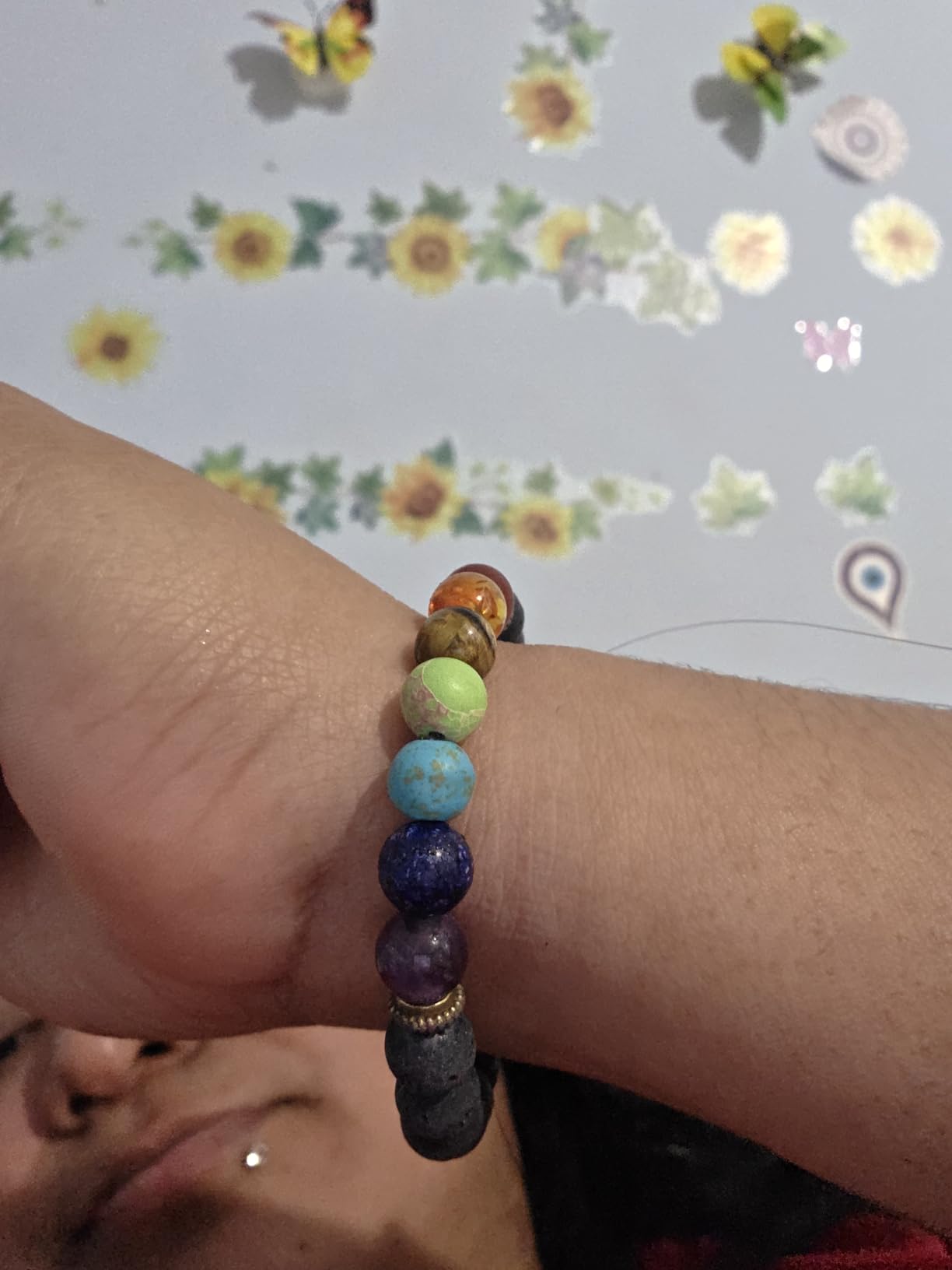 Black Lava Stone 7 Chakra Bracelets 6pcs mix 8mm Yinyang Rock Bead Elastic Natural Stones Gemstones Oil Diffuser Yoga Meditation Beads Bracelets for Men Women Jewelry (6pcs Lava Stone Bracelet) customer photo 2