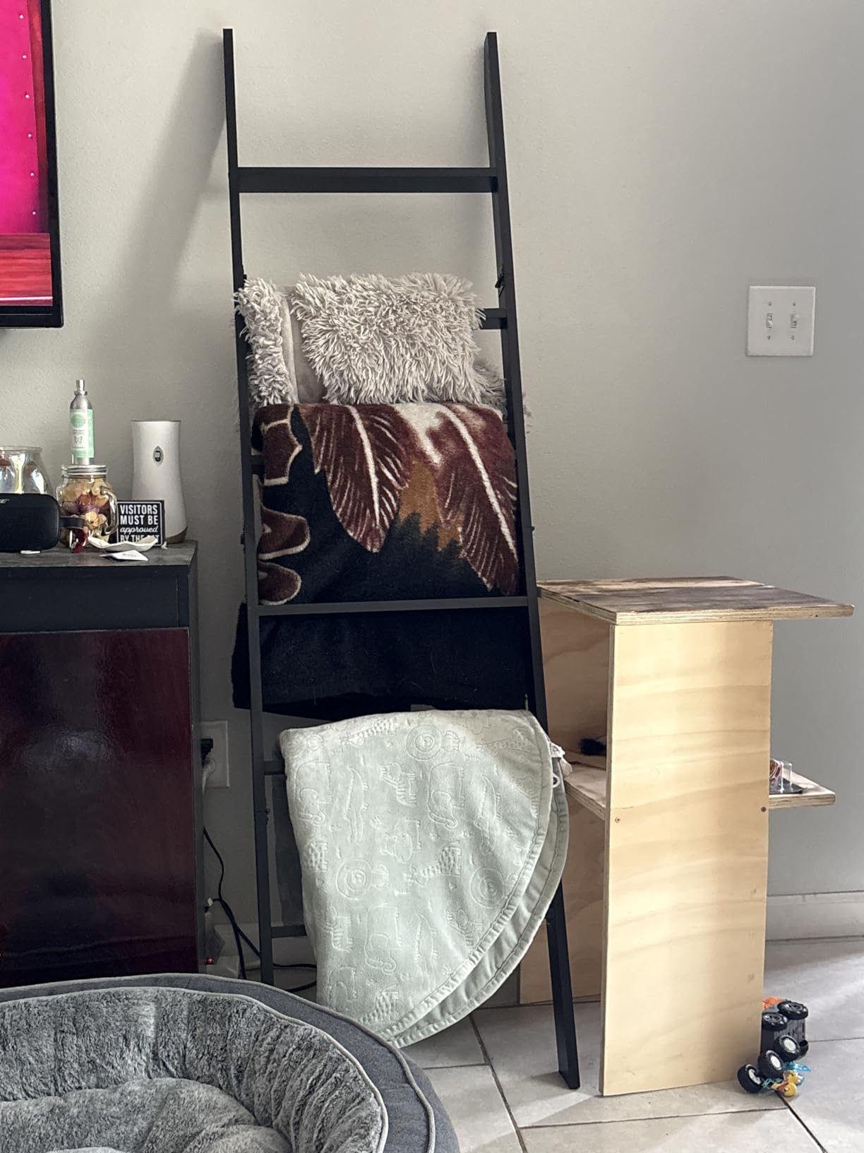 Blanket Ladder for Living Room and Bedroom, 5ft 8 inch, 6-Tier Wall Leaning Laminate Snag Free Construction (White) Rustic Decorative Farmhouse Blanket Storage, Quilt Rack, Ladder Shelf, Easy Assembly customer photo 1