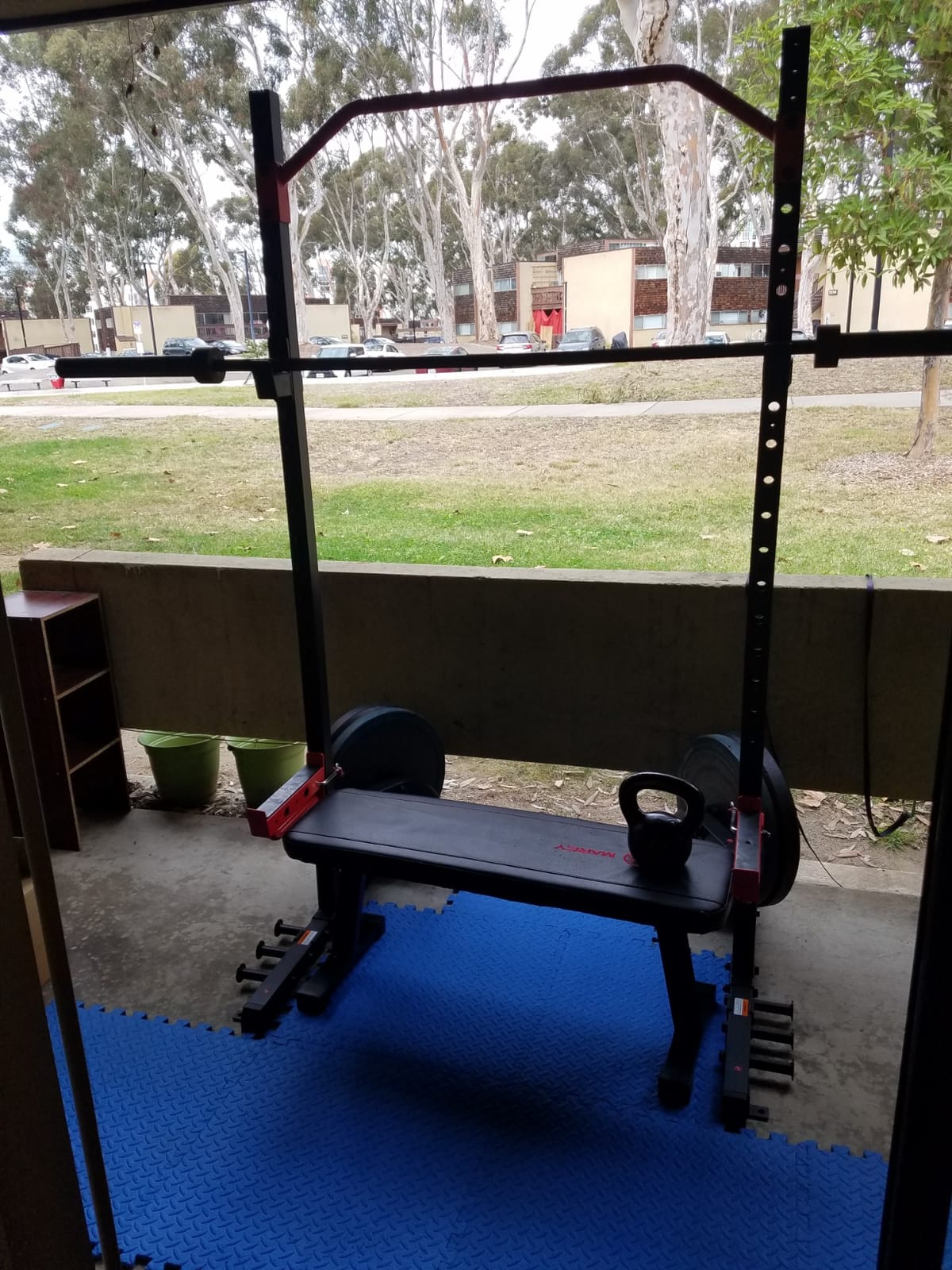Sunny Health & Fitness Full Size Power Rack for Complete Strength Training, Angled Pull-Up Bar, Squat & Bench Ready, 2 J-Hooks & Spotter Arms, 2