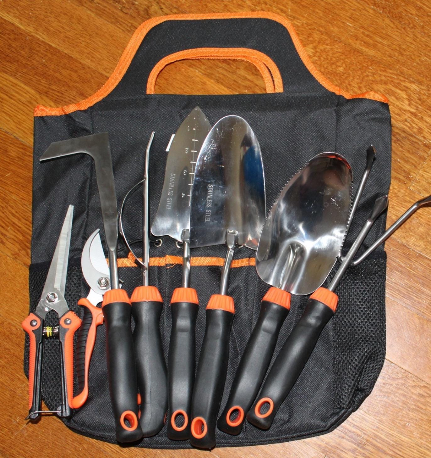 9 Piece Garden Tool Set | Heavy Duty Stainless Steel, Ergonomic Non-Slip Rubber Handles, Pruning Shears, Trowel, 600D Storage Tote Bag customer photo 1