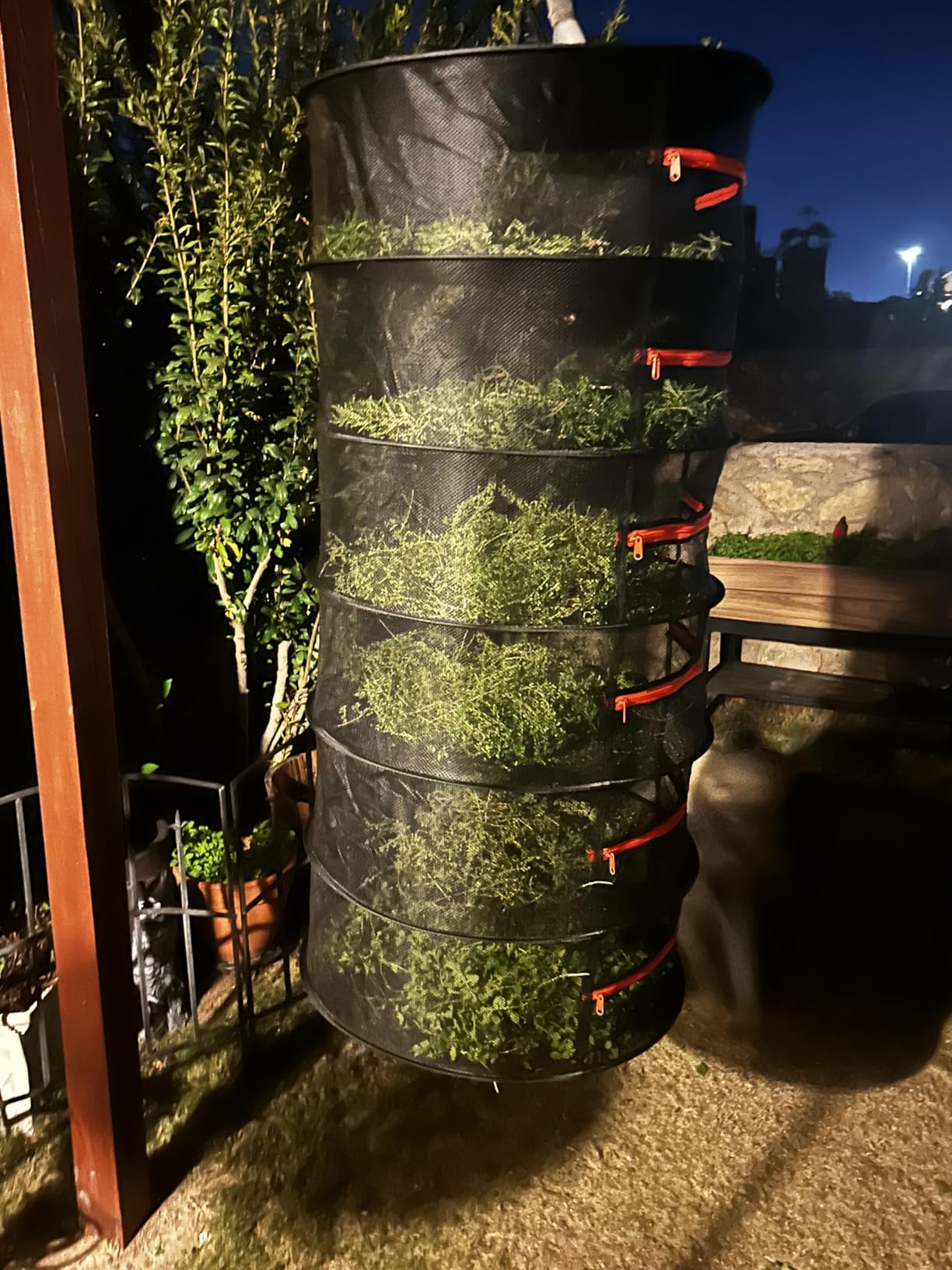 Desy & Feeci Herb Drying Rack-2ft Diameter 8 Layer Folding Mesh Hanging Basket Dryer Net with Zippers for Seeds Flowers Buds Plants Garden Outdoor Bumper Harvest(D24xH31 inch) customer photo 2