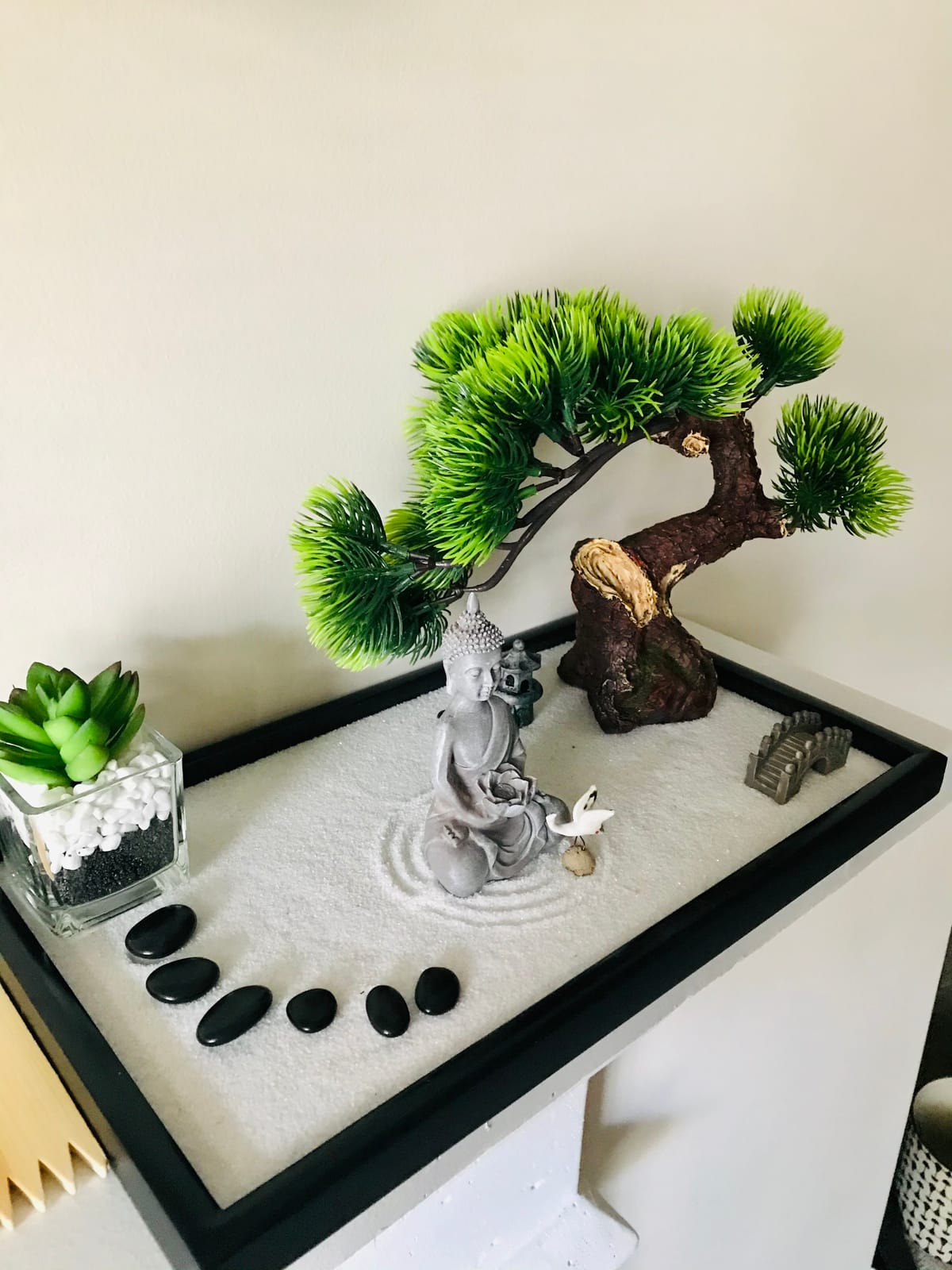 BangBangDa Japanese Zen Garden Kit for Desk - Meditation Rock Sand Garden for Birthday Gift Office Home Desktop Relaxation Decor Bamboo Rakes Bonsai Tree Pagoda Accessories Tools Kits customer photo 1