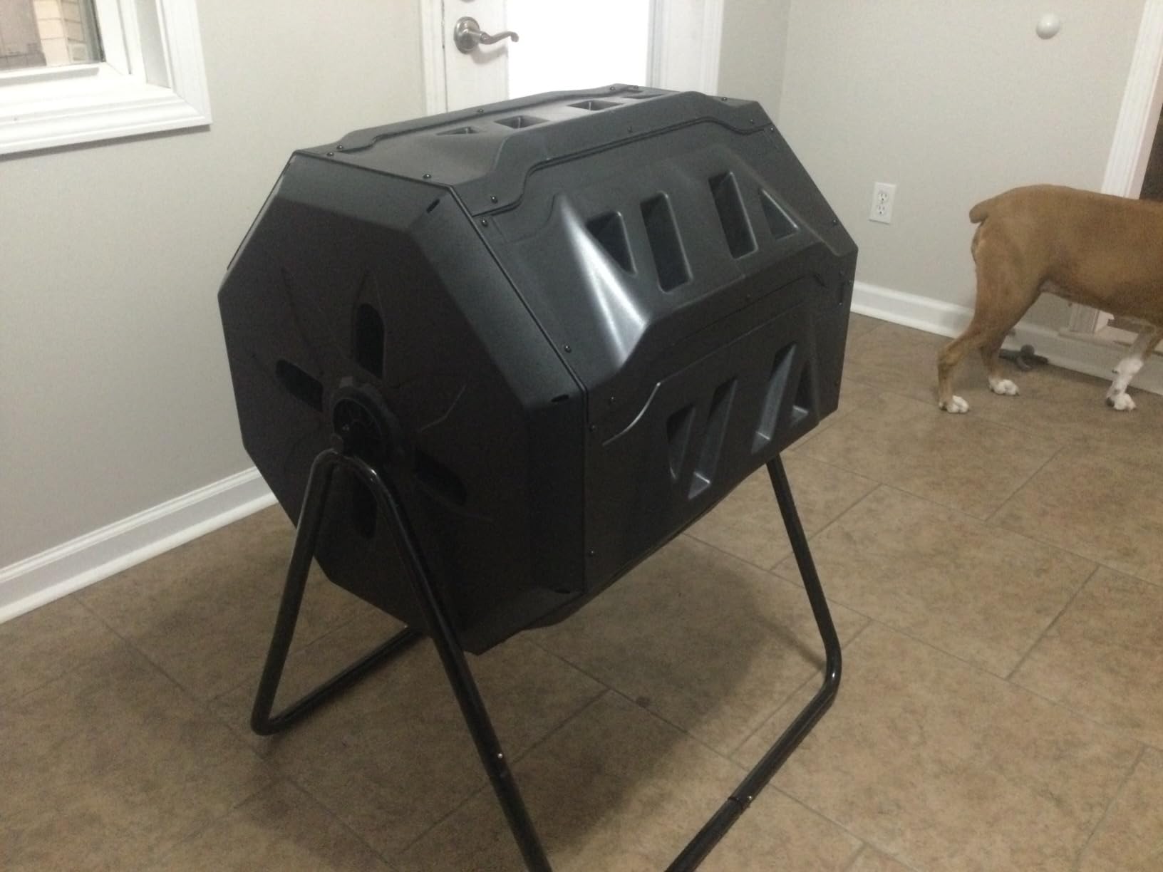 SUPER DEAL Outdoor Compost Tumbler, 43 Gallon Dual Chamber BPA Free Large Compost Bin 360 Rotating Tumbling Composter for Garden Yard, Black customer photo 2