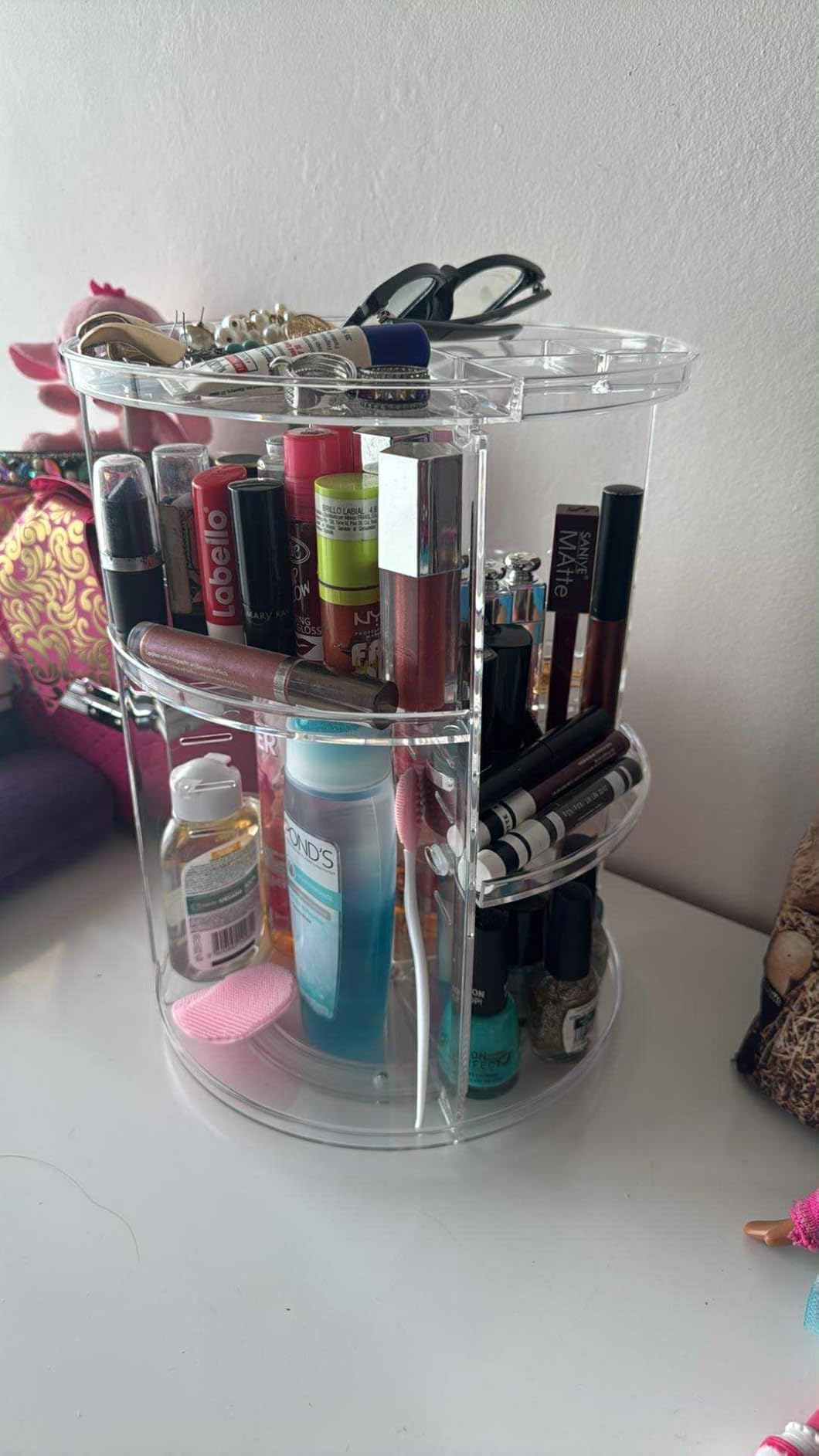 Makeup Organizer 360 Degree Rotating Cosmetic Organizer DIY Adjustable Makeup Carousel Spinning Holder Rack, Large Capacity Cosmetic Storage Box Makeup Brushes Organizer for Vanity Countertop (Clear) customer photo 1
