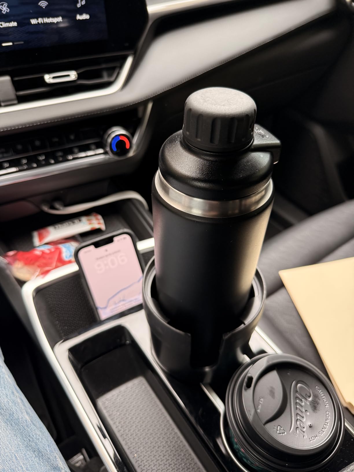 Amazon Basics Car Cup Holder Expander with Adjustable Base, Securely Holds Large Bottles 3.4 to 3.8 in Diameter, Compatible with Yeti, Hydro Flask, Easy Installation, Black customer photo 2